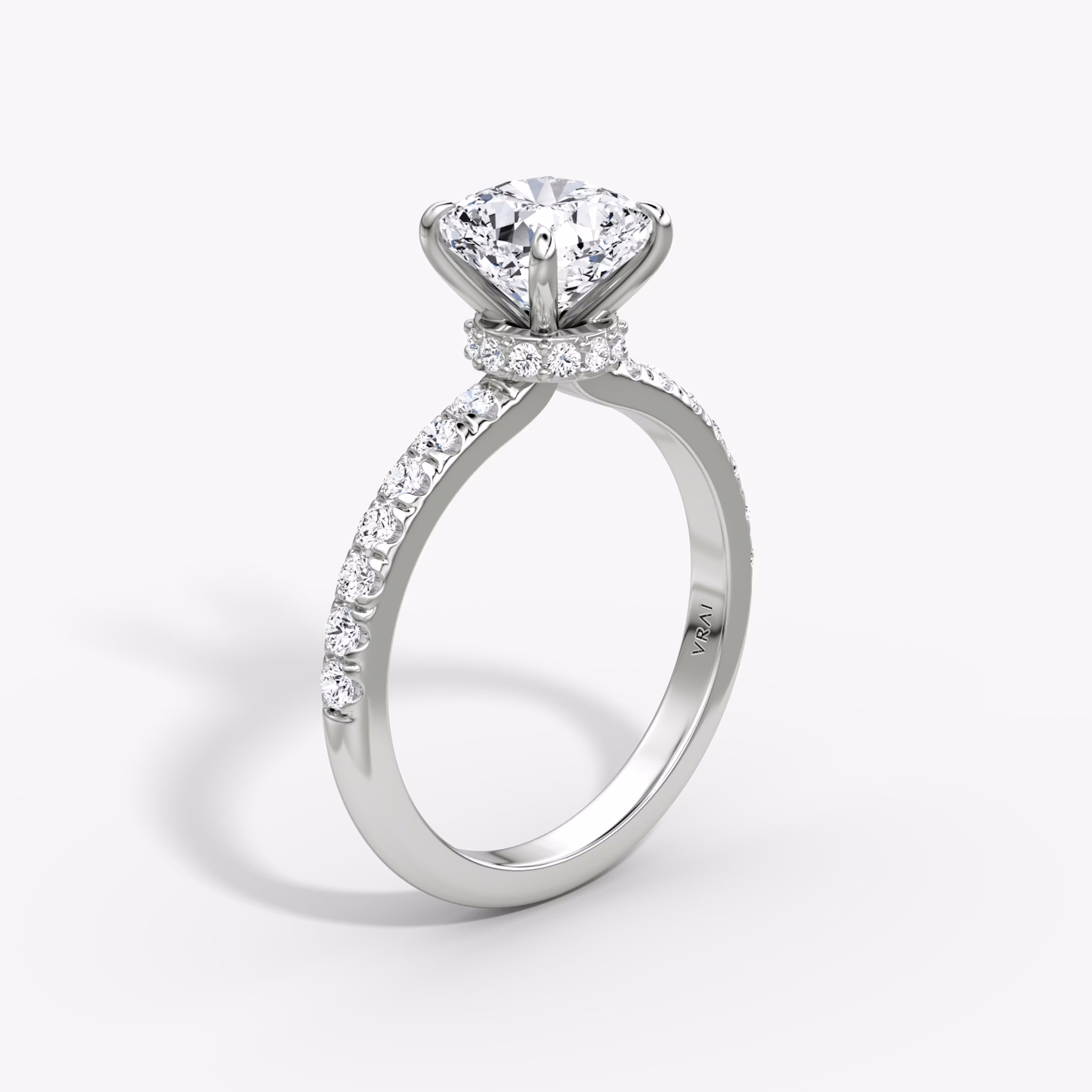 The Veiled Halo | Cushion | Platinum | bandAccent: Pavé | diamondOrientation: vertical | caratWeight: other