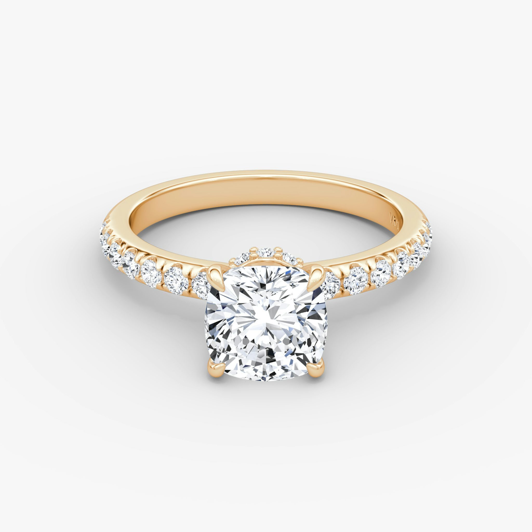The Veiled Halo | Cushion | 14k | Rose Gold | bandAccent: Pavé | diamondOrientation: vertical | caratWeight: other