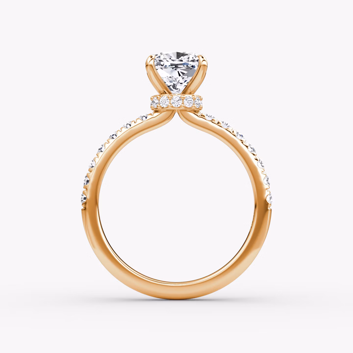 The Veiled Halo | Cushion | 14k | Rose Gold | bandAccent: Pavé | diamondOrientation: vertical | caratWeight: other