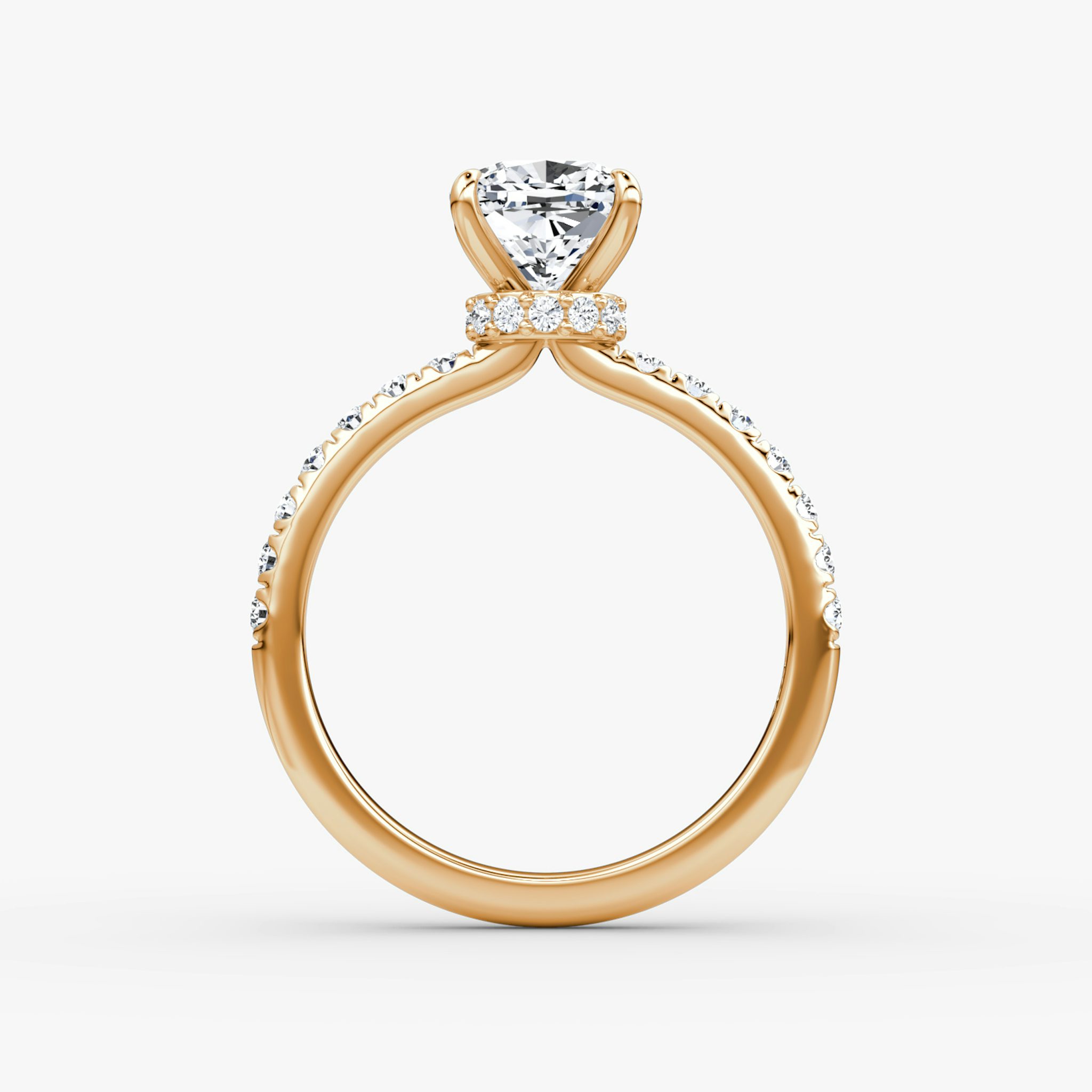 The Veiled Halo | Cushion | 14k | Rose Gold | bandAccent: Pavé | diamondOrientation: vertical | caratWeight: other