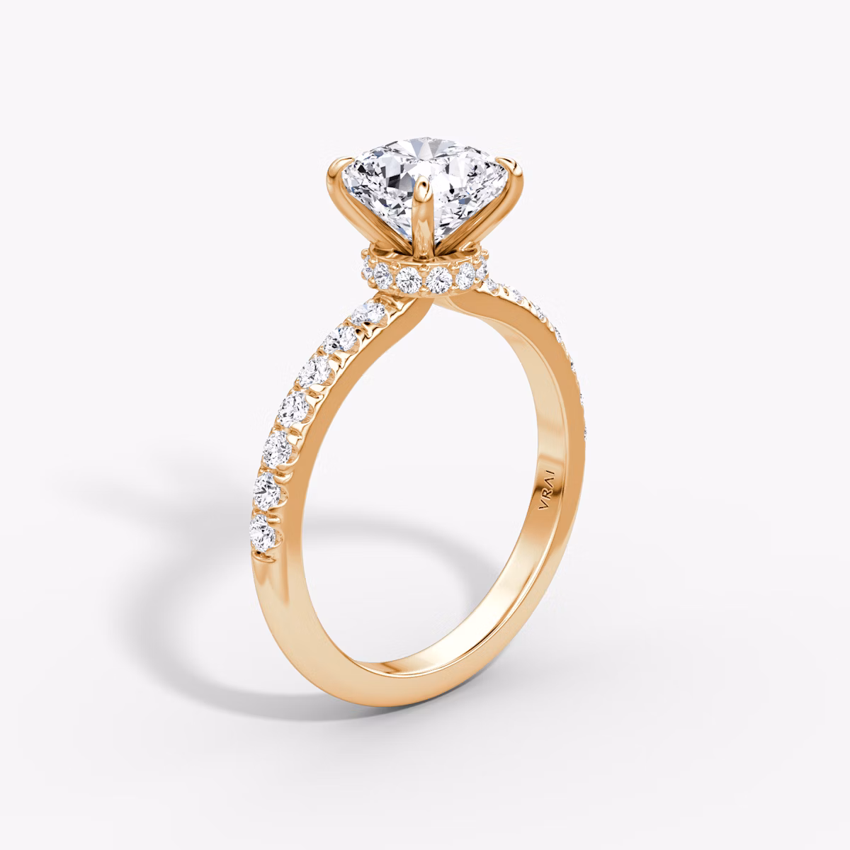 The Veiled Halo | Cushion | 14k | Rose Gold | bandAccent: Pavé | diamondOrientation: vertical | caratWeight: other