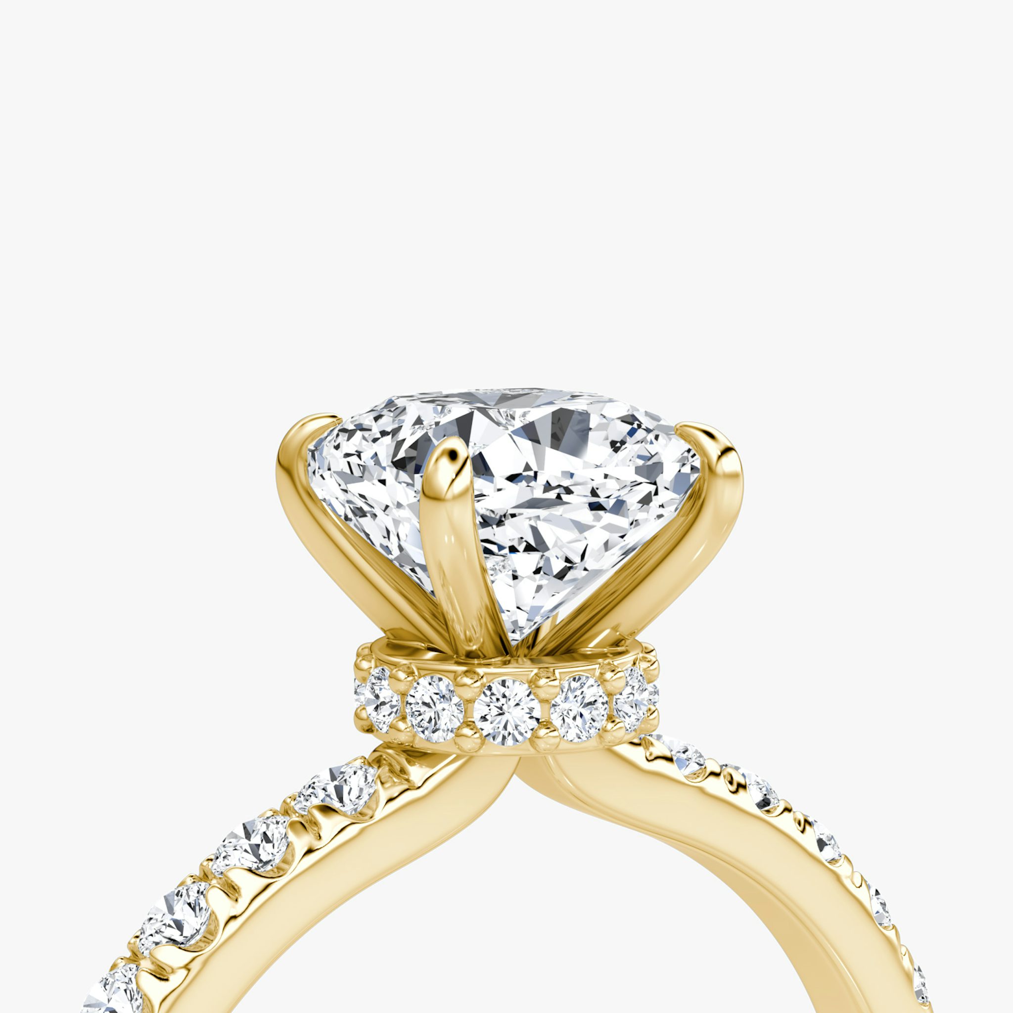 The Veiled Halo | Cushion | 18k | Yellow Gold | bandAccent: Pavé | diamondOrientation: vertical | caratWeight: other