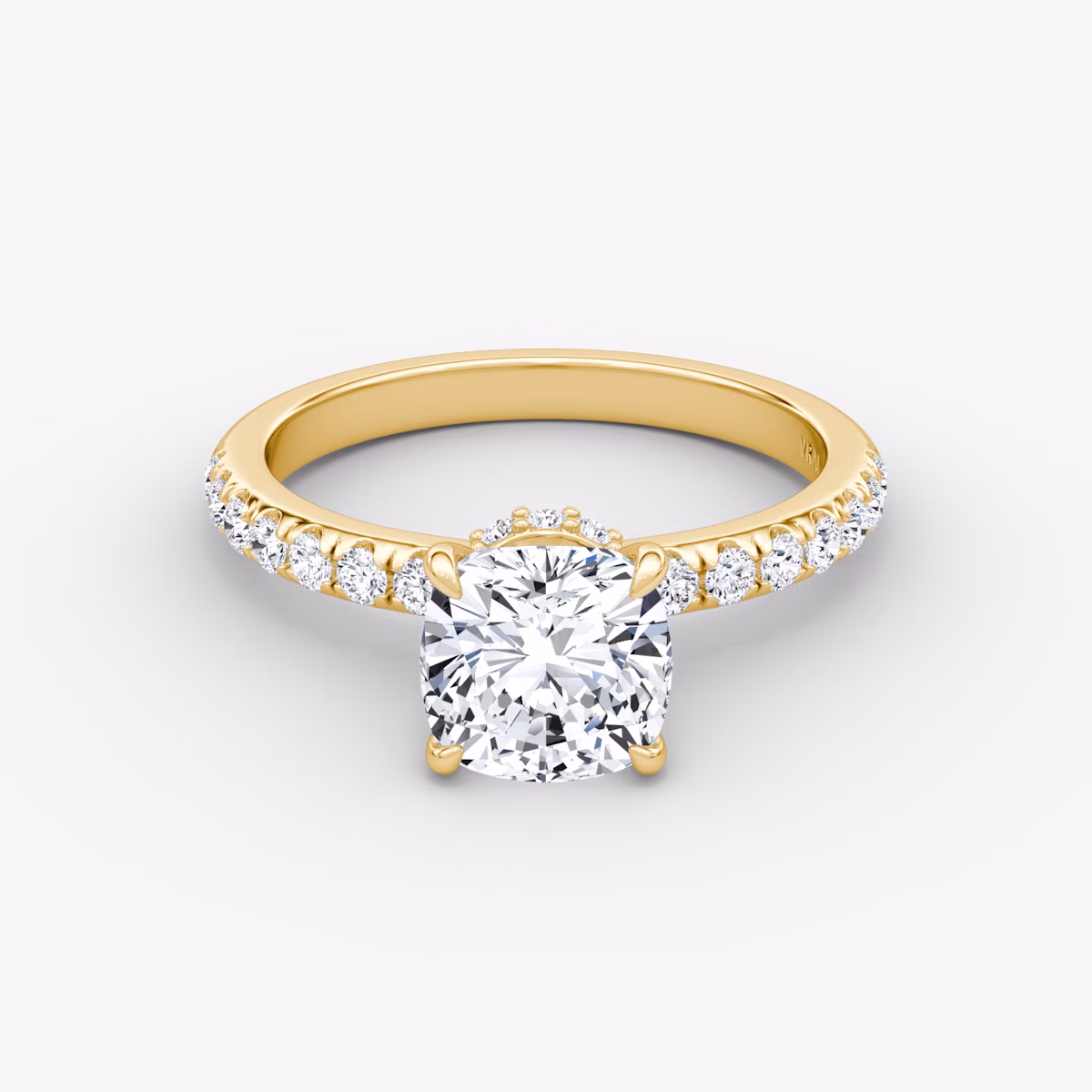 The Veiled Halo | Cushion | 18k | Yellow Gold | bandAccent: Pavé | diamondOrientation: vertical | caratWeight: other