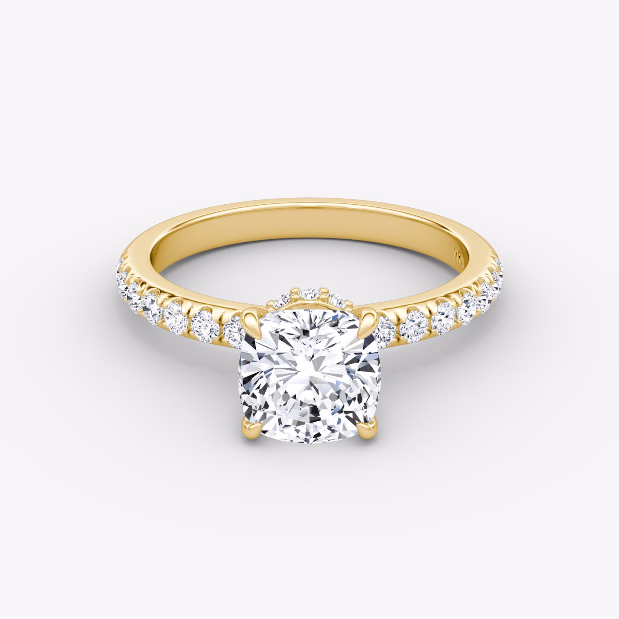 The Veiled Halo | Cushion | 18k | Yellow Gold | bandAccent: Pavé | diamondOrientation: vertical | caratWeight: other