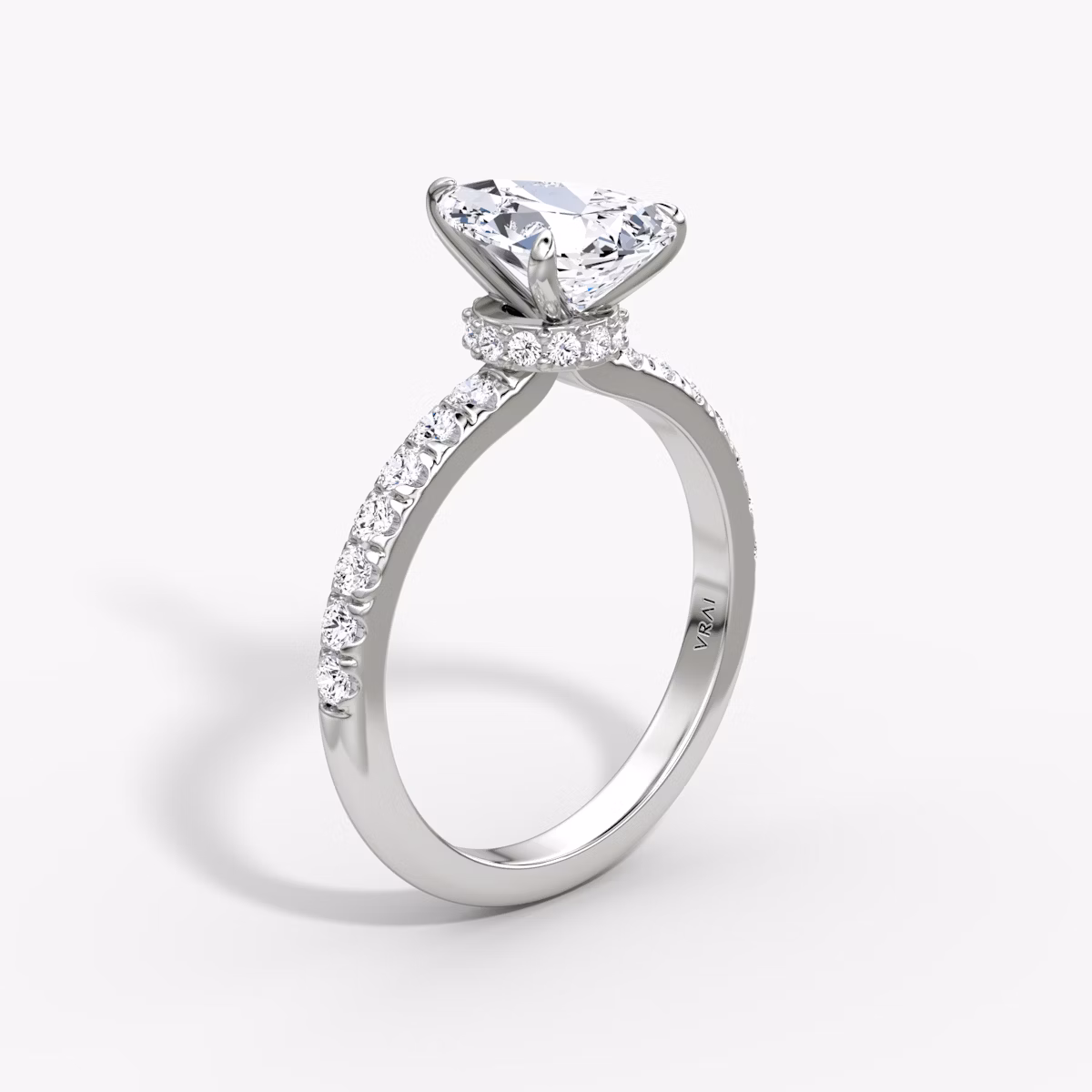 The Veiled Halo | Pear | Platinum | bandAccent: Pavé | diamondOrientation: vertical | caratWeight: other