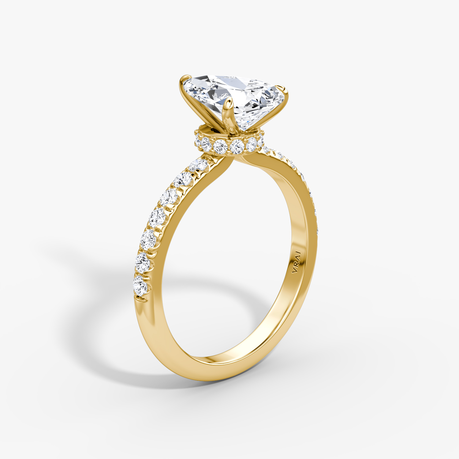 The Veiled Halo Pear Engagement Ring | Pavé Band | Yellow Gold