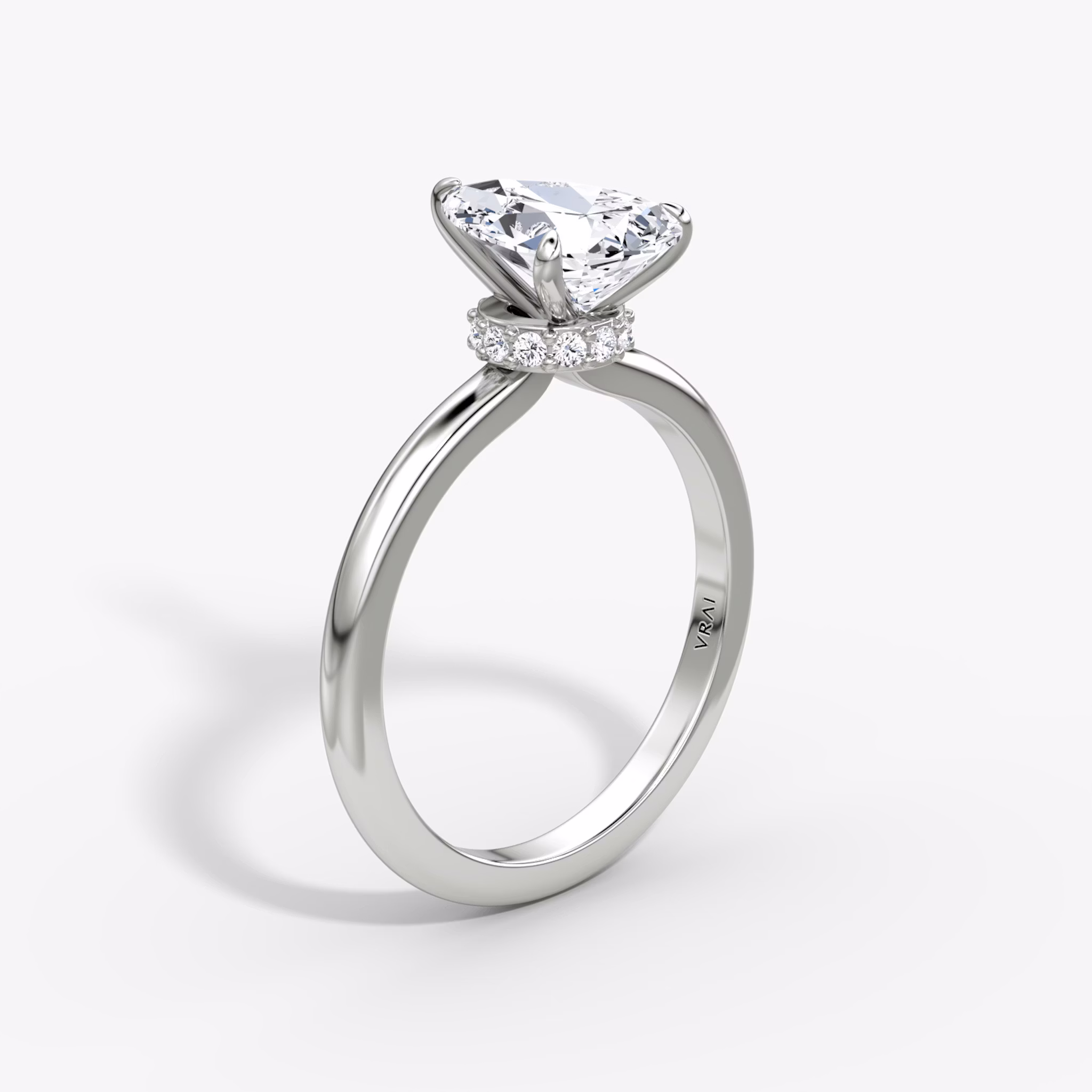 The Veiled Halo | Pear | 18k | White Gold | bandAccent: Plain | diamondOrientation: vertical | caratWeight: other
