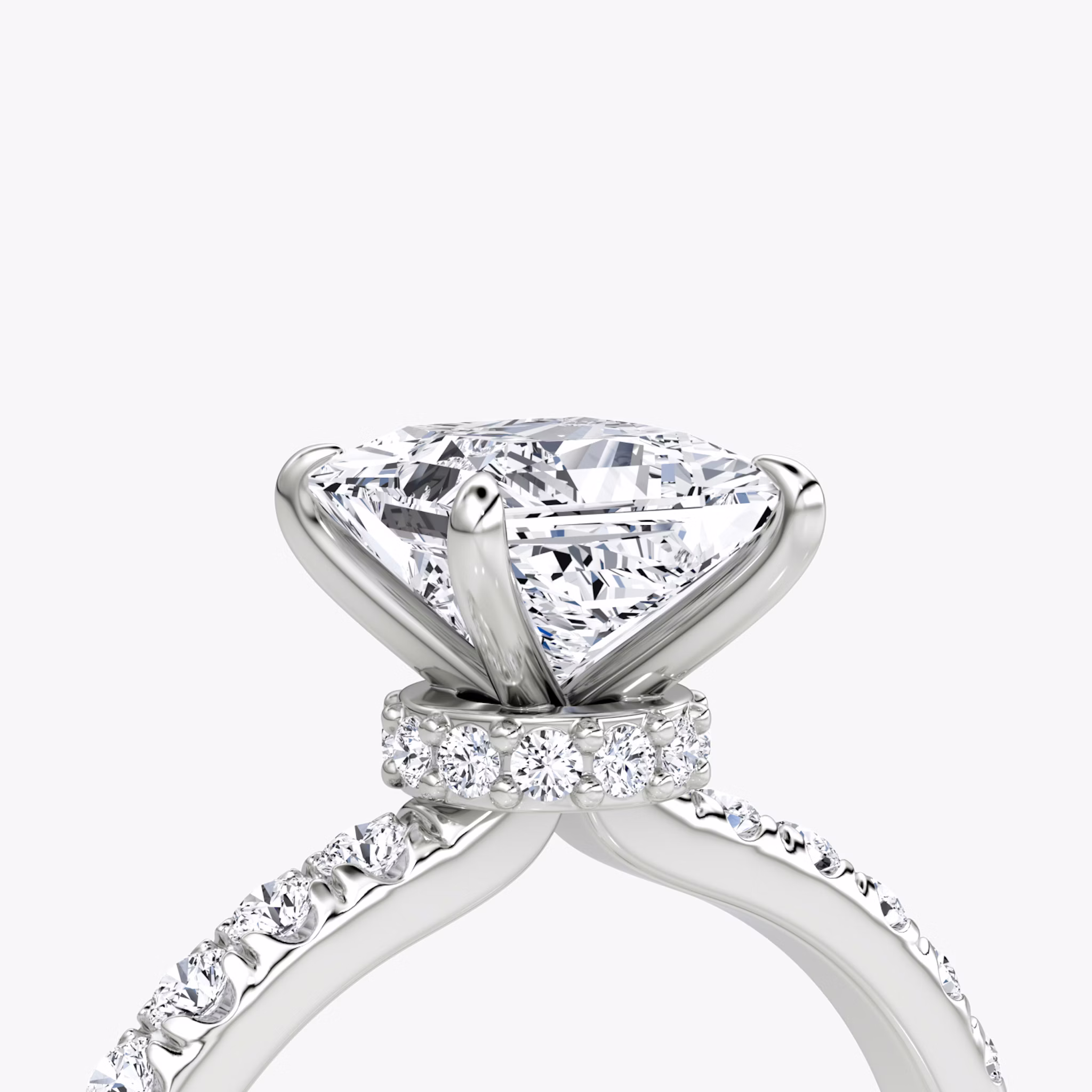 The Veiled Halo | Princess | Platinum | bandAccent: Pavé | diamondOrientation: vertical | caratWeight: other