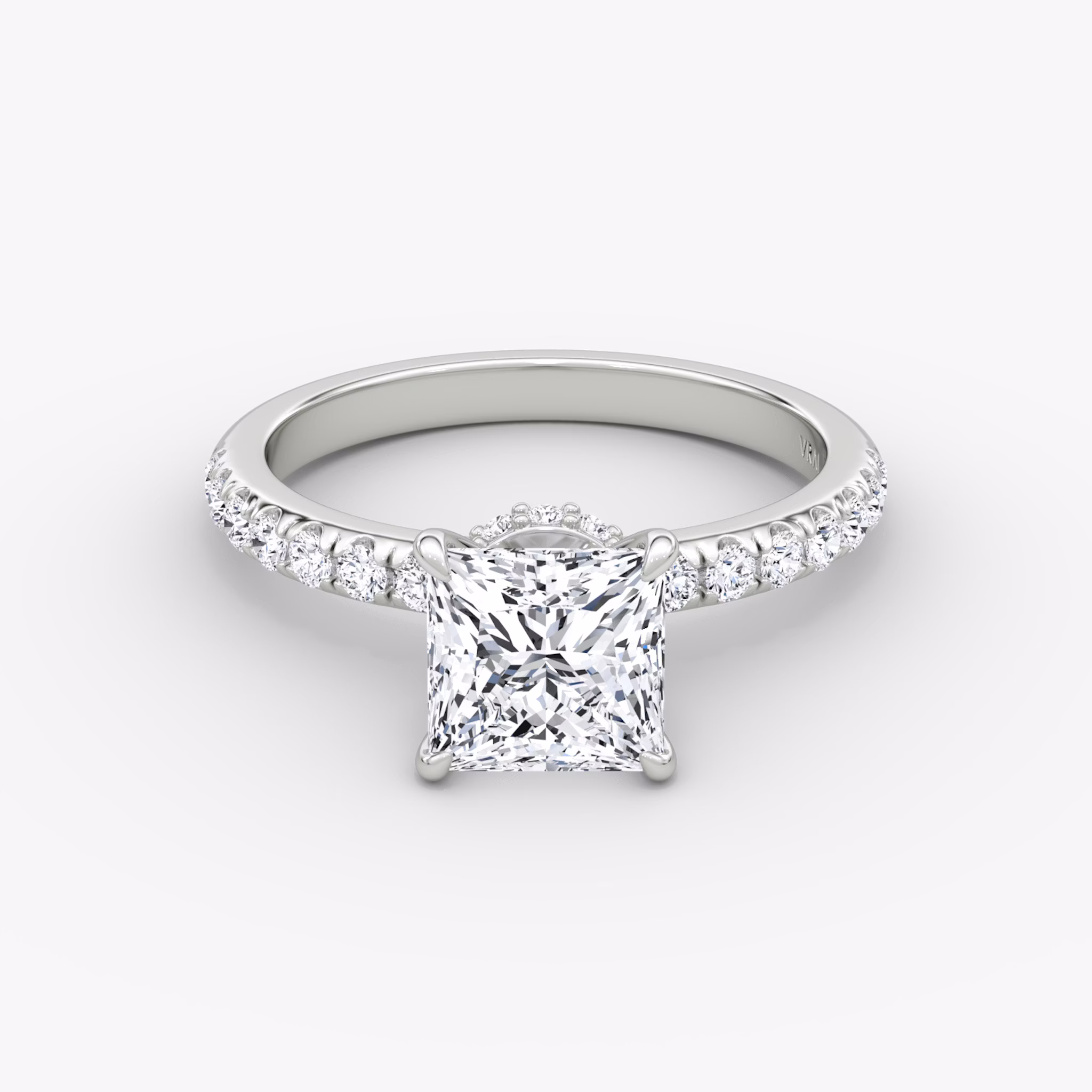 The Veiled Halo | Princess | Platinum | bandAccent: Pavé | diamondOrientation: vertical | caratWeight: other