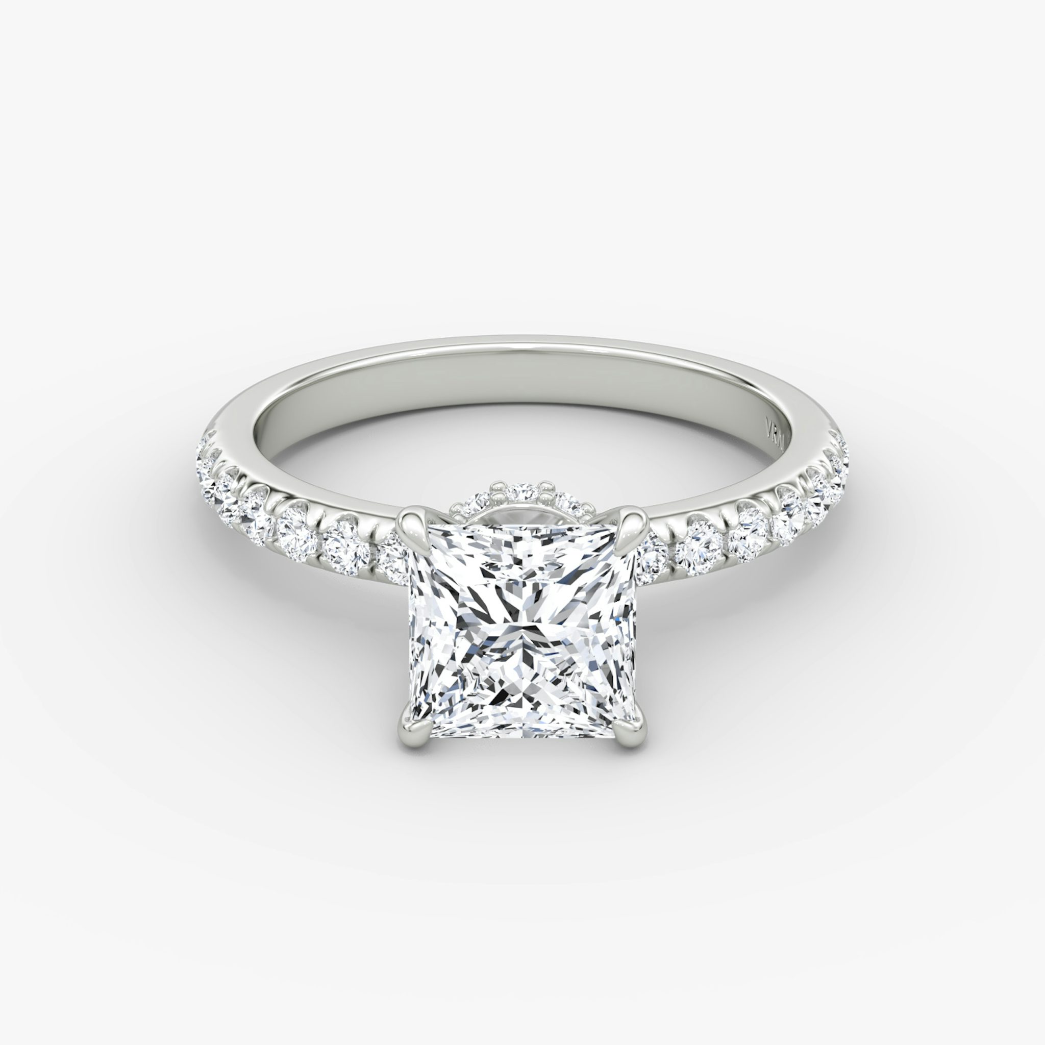 The Veiled Halo | Princess | Platinum | bandAccent: Pavé | diamondOrientation: vertical | caratWeight: other