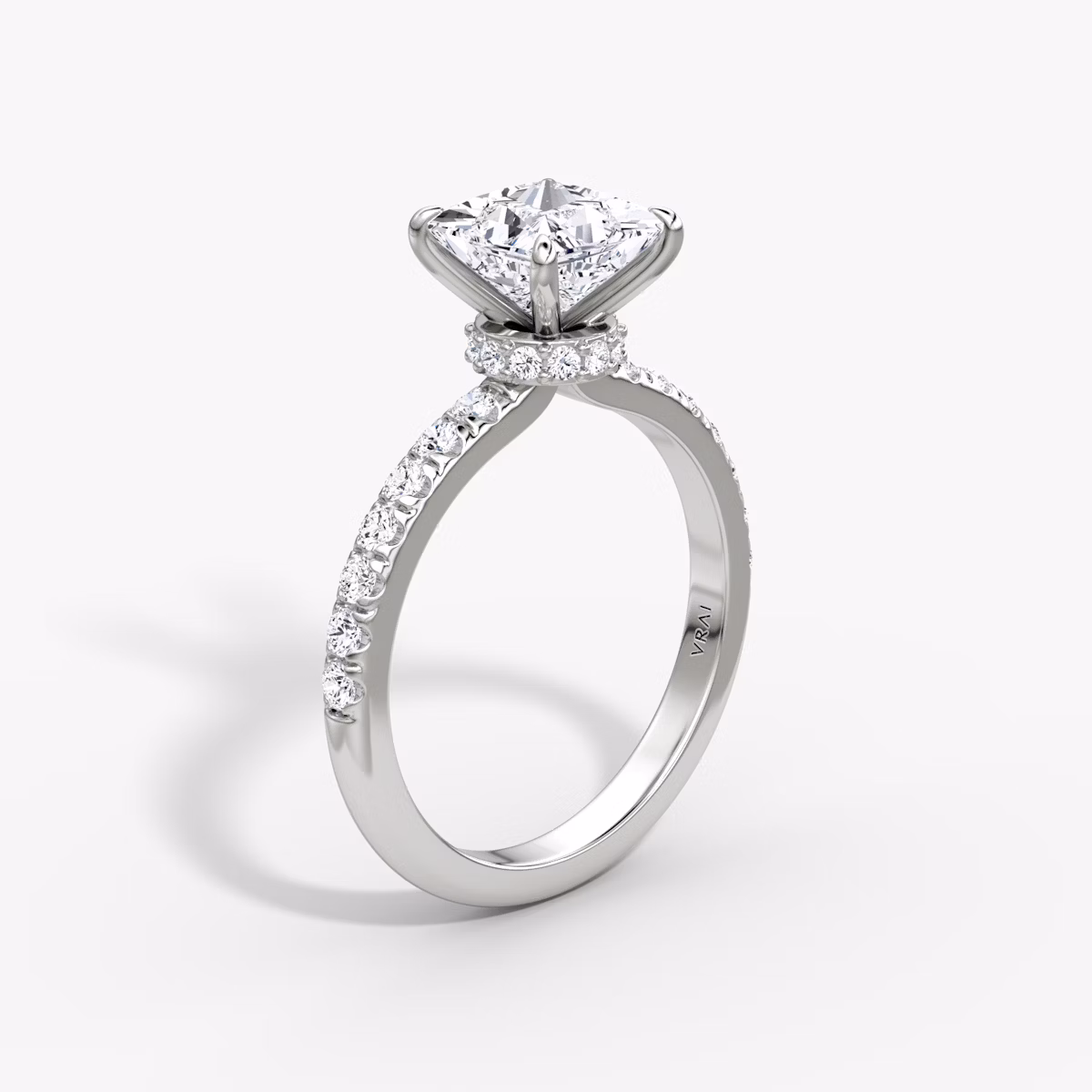 The Veiled Halo | Princess | 18k | White Gold | bandAccent: Pavé | diamondOrientation: vertical | caratWeight: other