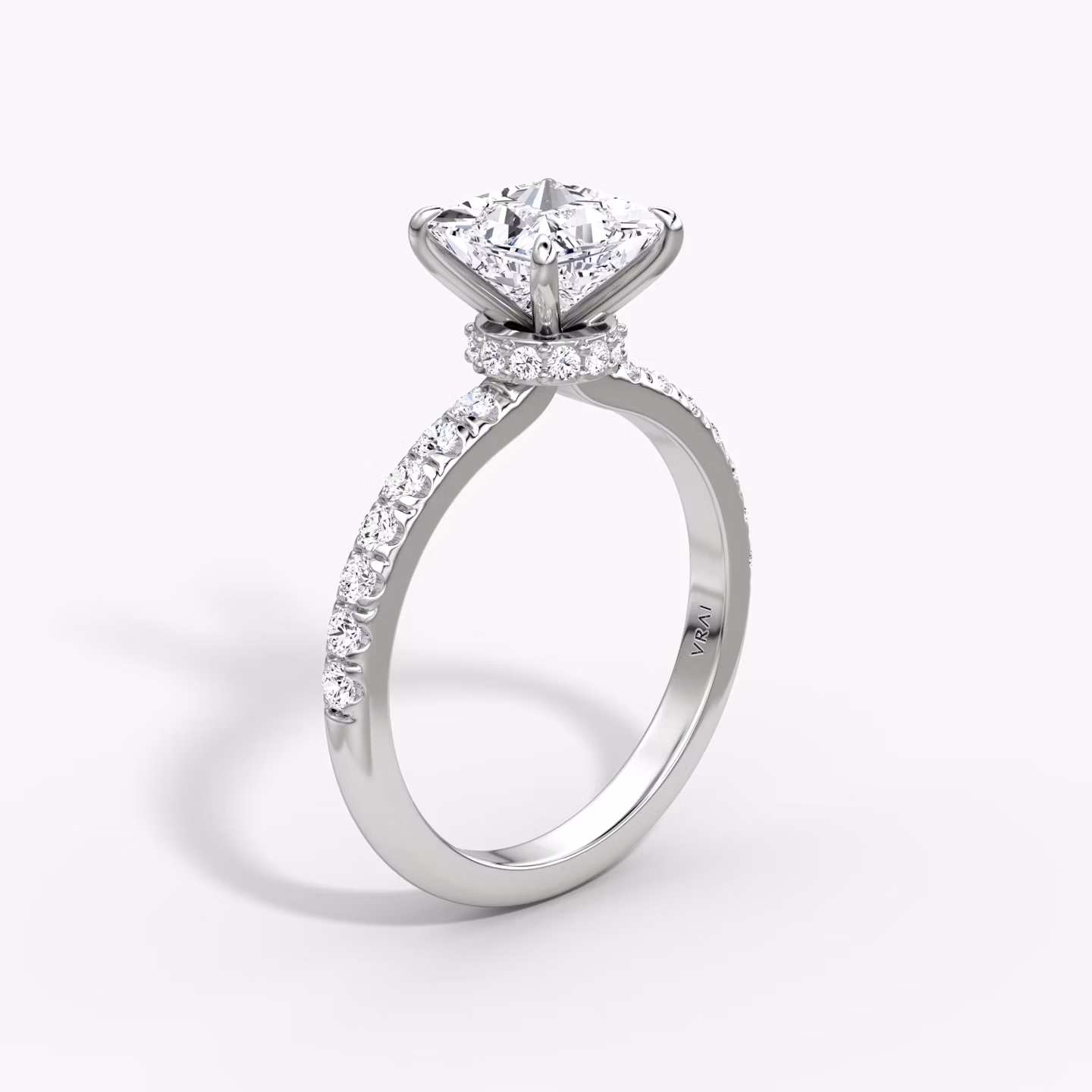 The Veiled Halo | Princess | Platinum | bandAccent: Pavé | diamondOrientation: vertical | caratWeight: other