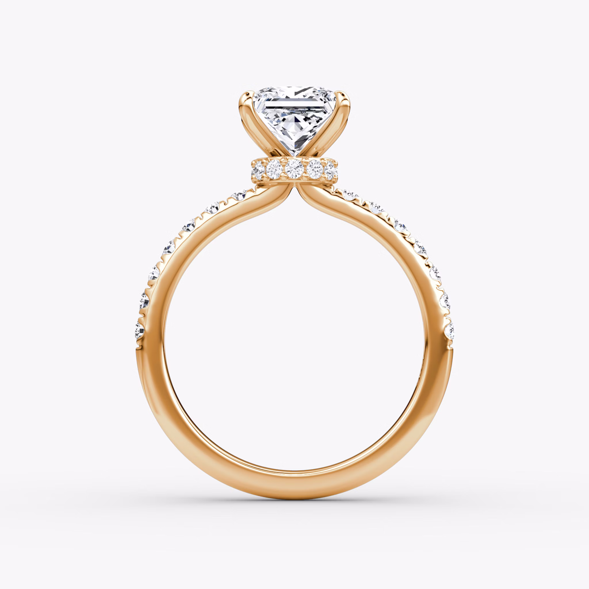 Veiled Halo | Princess | 14k | Roségold | bandAccent: Mit Pavé-Besatz | diamondOrientation: vertical | caratWeight: other