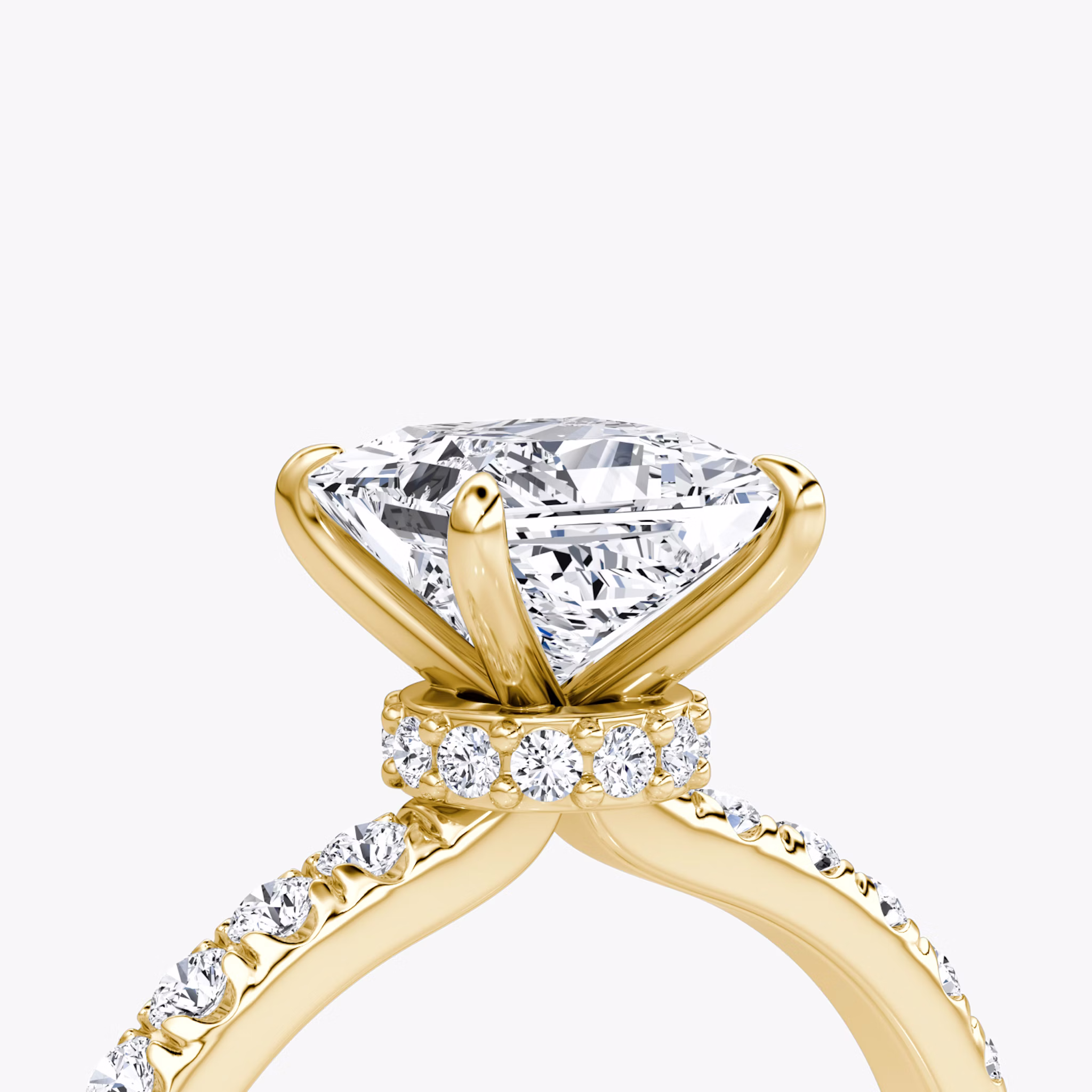 The Veiled Halo | Princess | 18k | Yellow Gold | bandAccent: Pavé | diamondOrientation: vertical | caratWeight: other