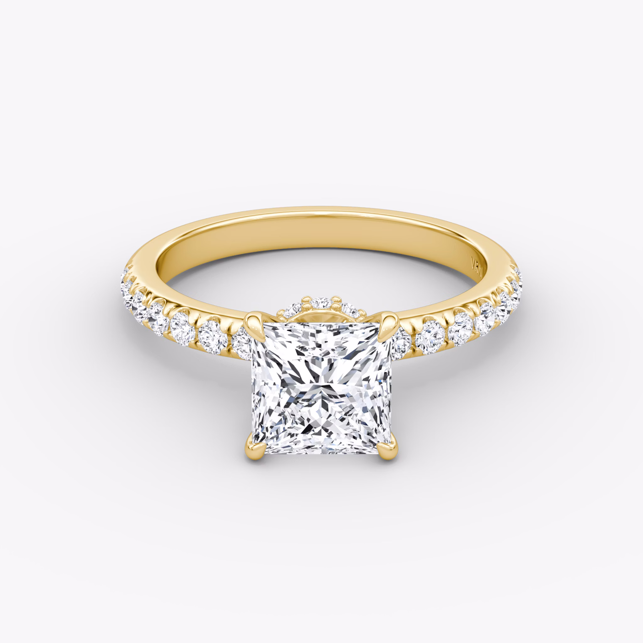 The Veiled Halo | Princess | 18k | Yellow Gold | bandAccent: Pavé | diamondOrientation: vertical | caratWeight: other