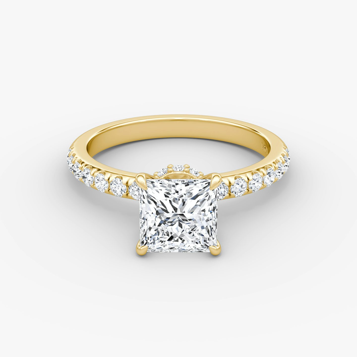 The Veiled Halo | Princess | 18k | Yellow Gold | bandAccent: Pavé | diamondOrientation: vertical | caratWeight: other