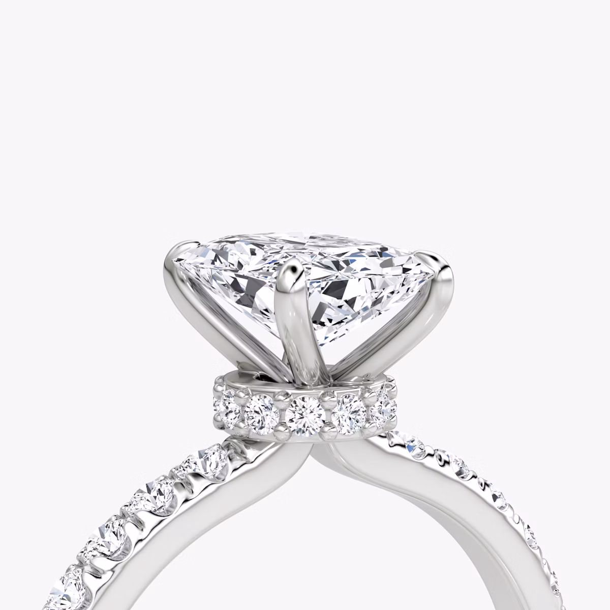The Veiled Halo | Radiant | Platinum | bandAccent: Pavé | diamondOrientation: vertical | caratWeight: other