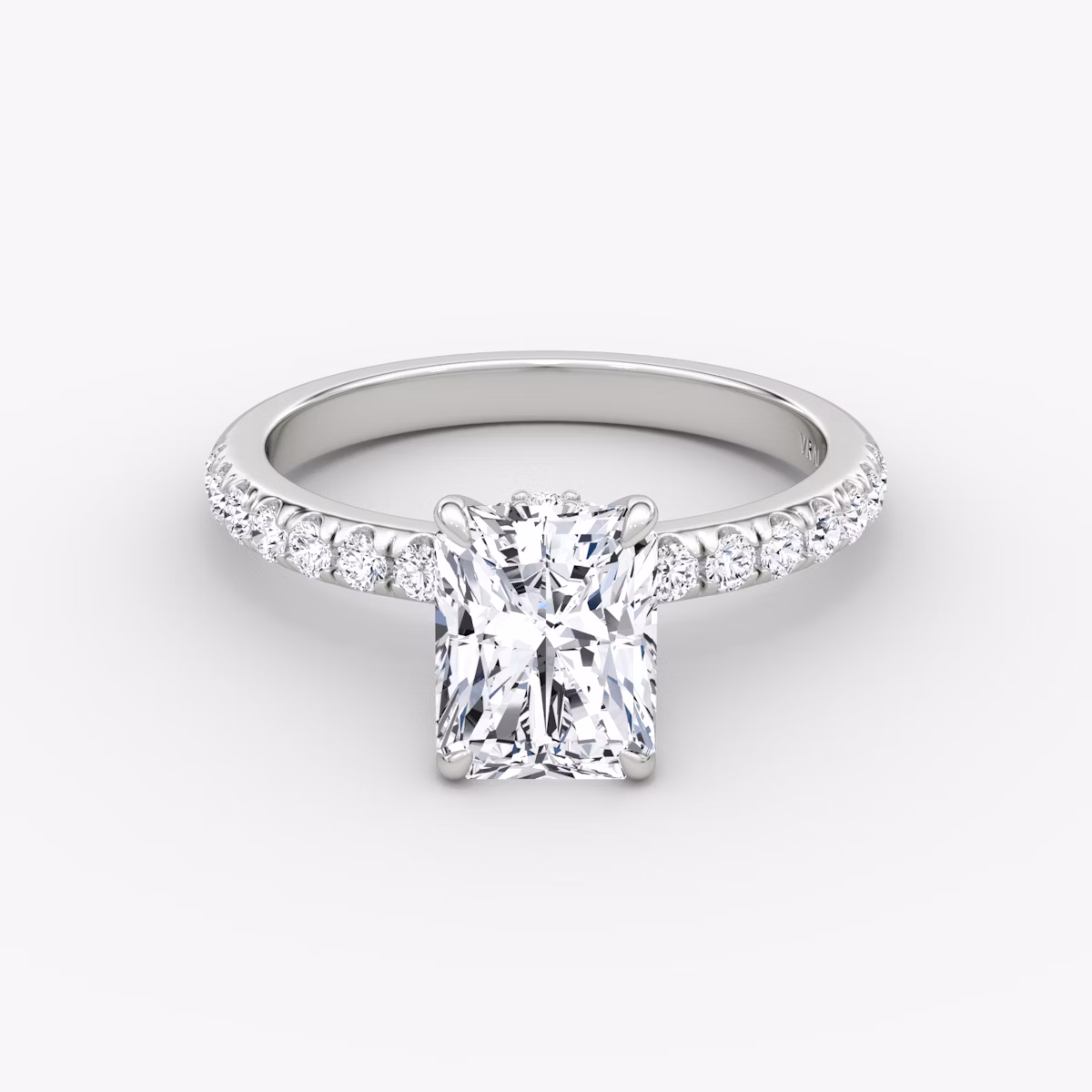 The Veiled Halo | Radiant | Platinum | bandAccent: Pavé | diamondOrientation: vertical | caratWeight: other