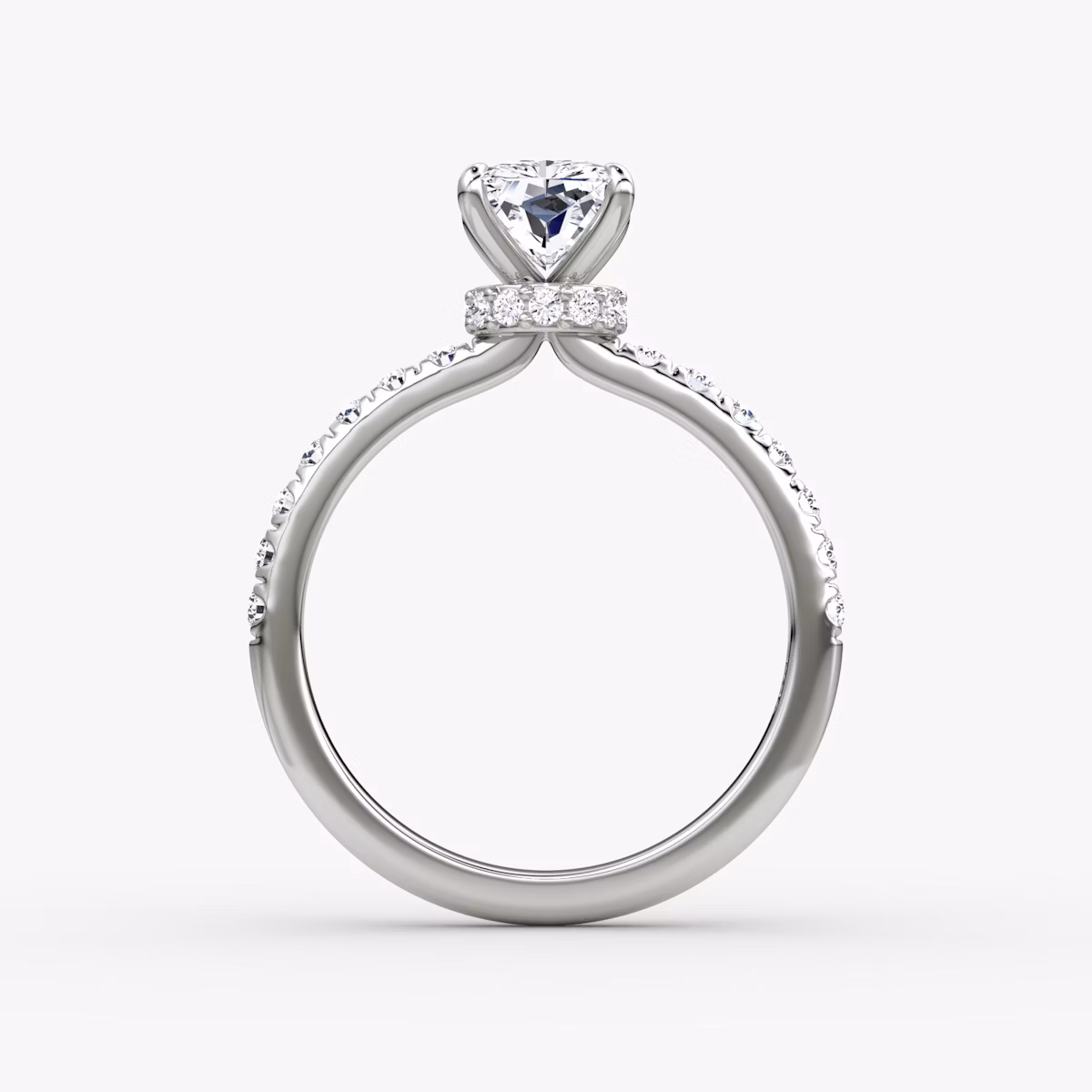 The Veiled Halo | Radiant | Platinum | bandAccent: Pavé | diamondOrientation: vertical | caratWeight: other