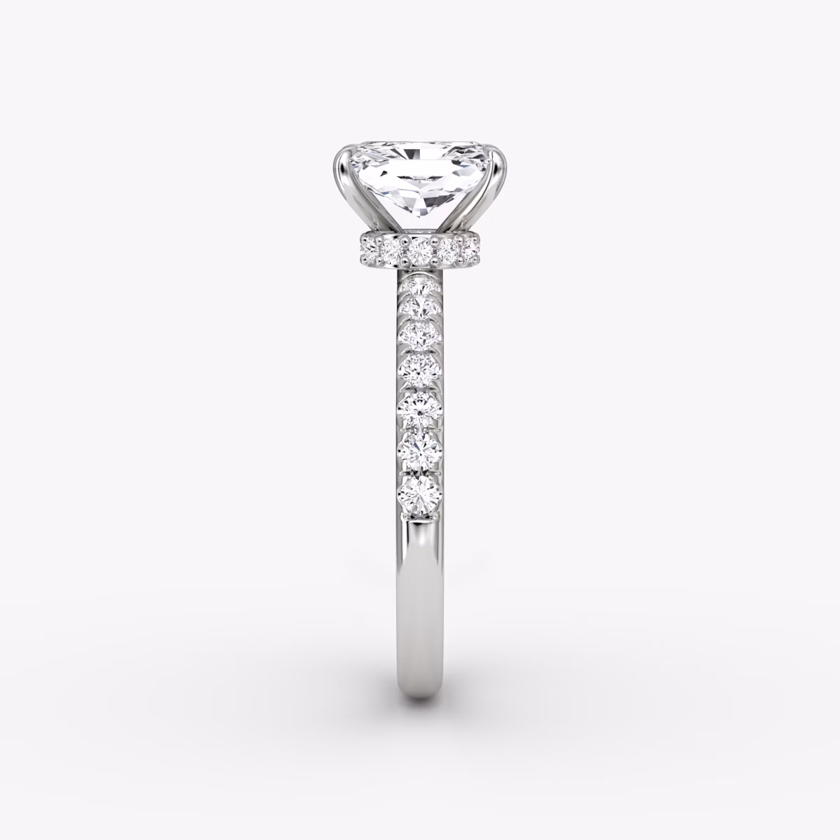 The Veiled Halo | Radiant | Platinum | bandAccent: Pavé | diamondOrientation: vertical | caratWeight: other
