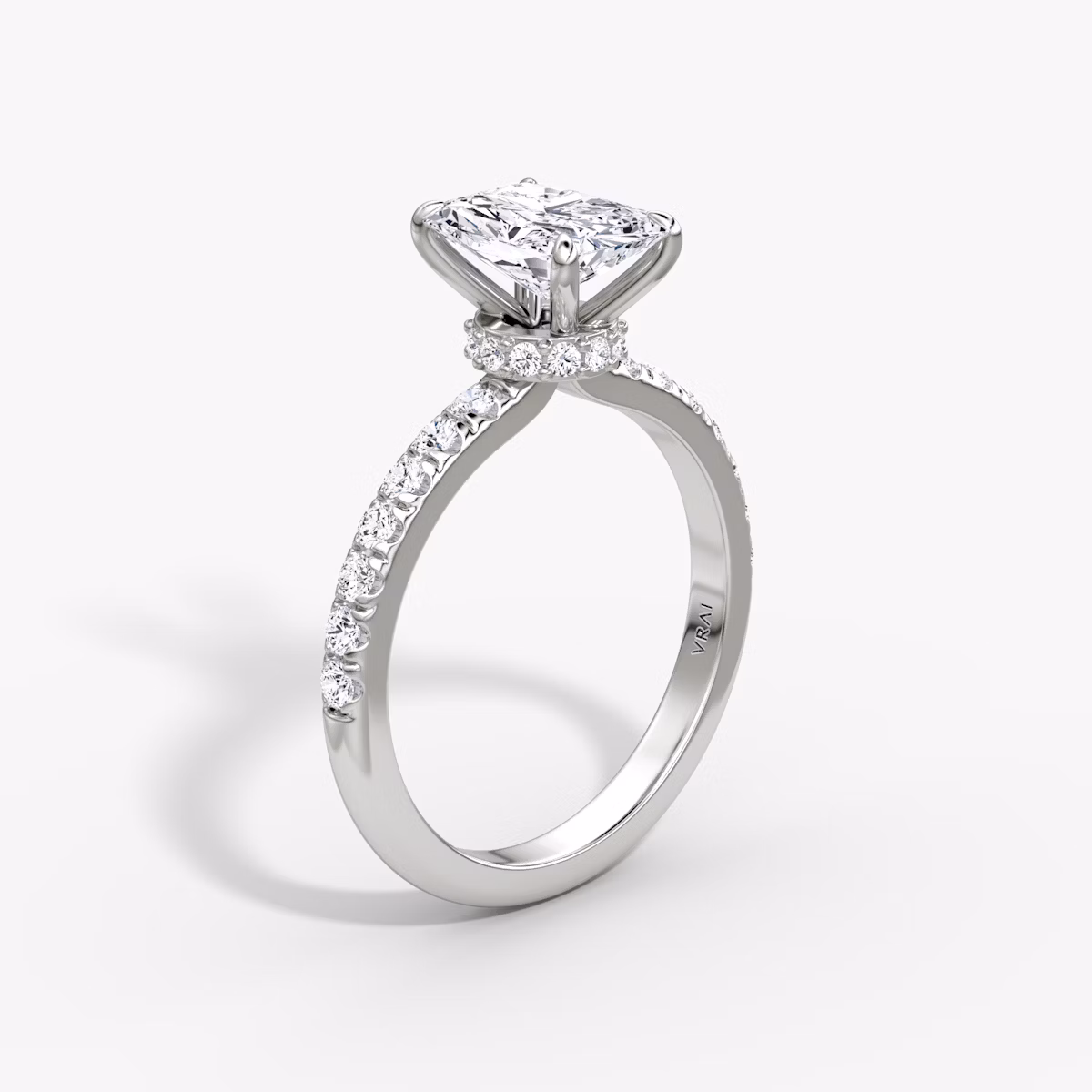 The Veiled Halo | Radiant | Platinum | bandAccent: Pavé | diamondOrientation: vertical | caratWeight: other