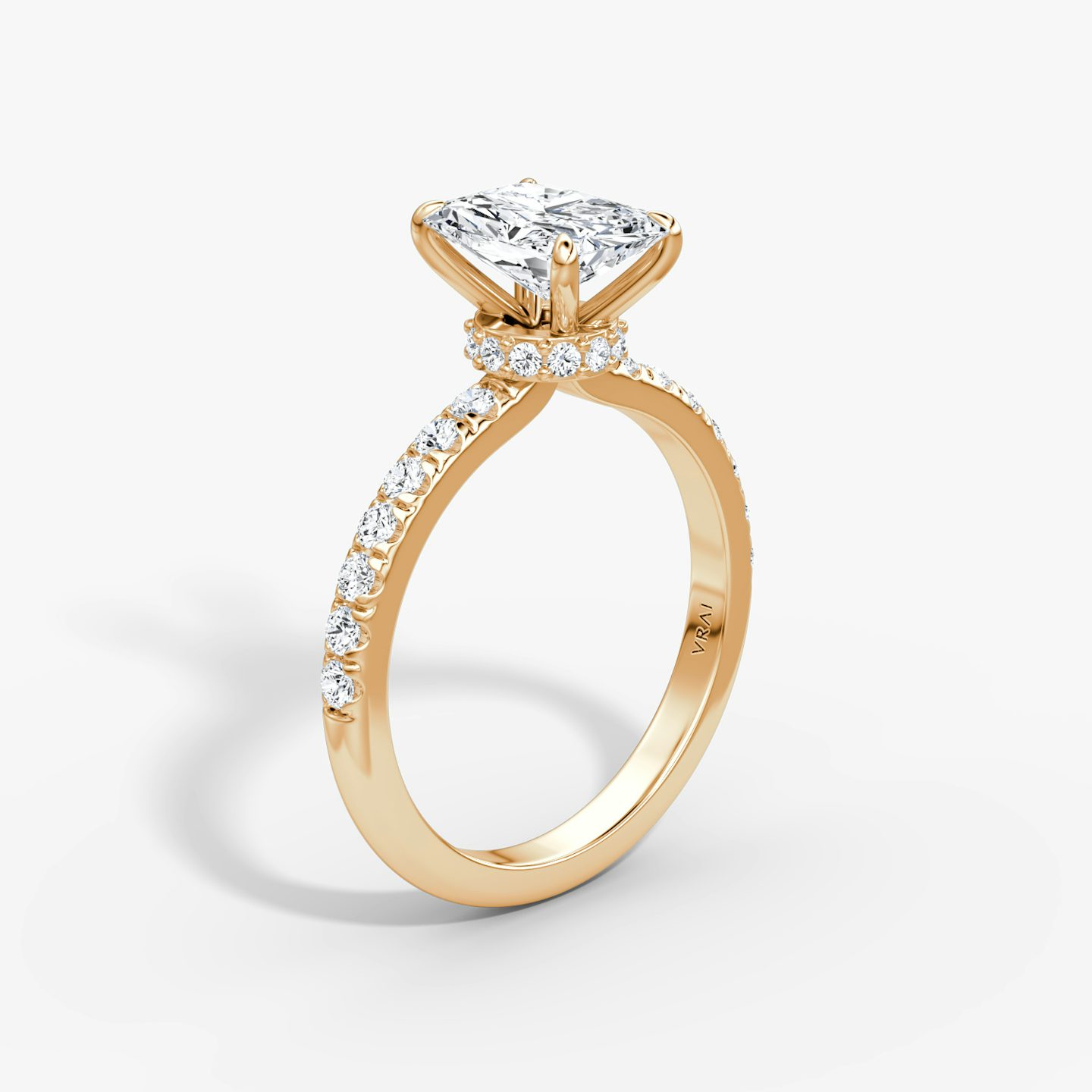 The Veiled Halo | Radiant | 14k | Rose Gold | bandAccent: Pavé | diamondOrientation: vertical | caratWeight: other