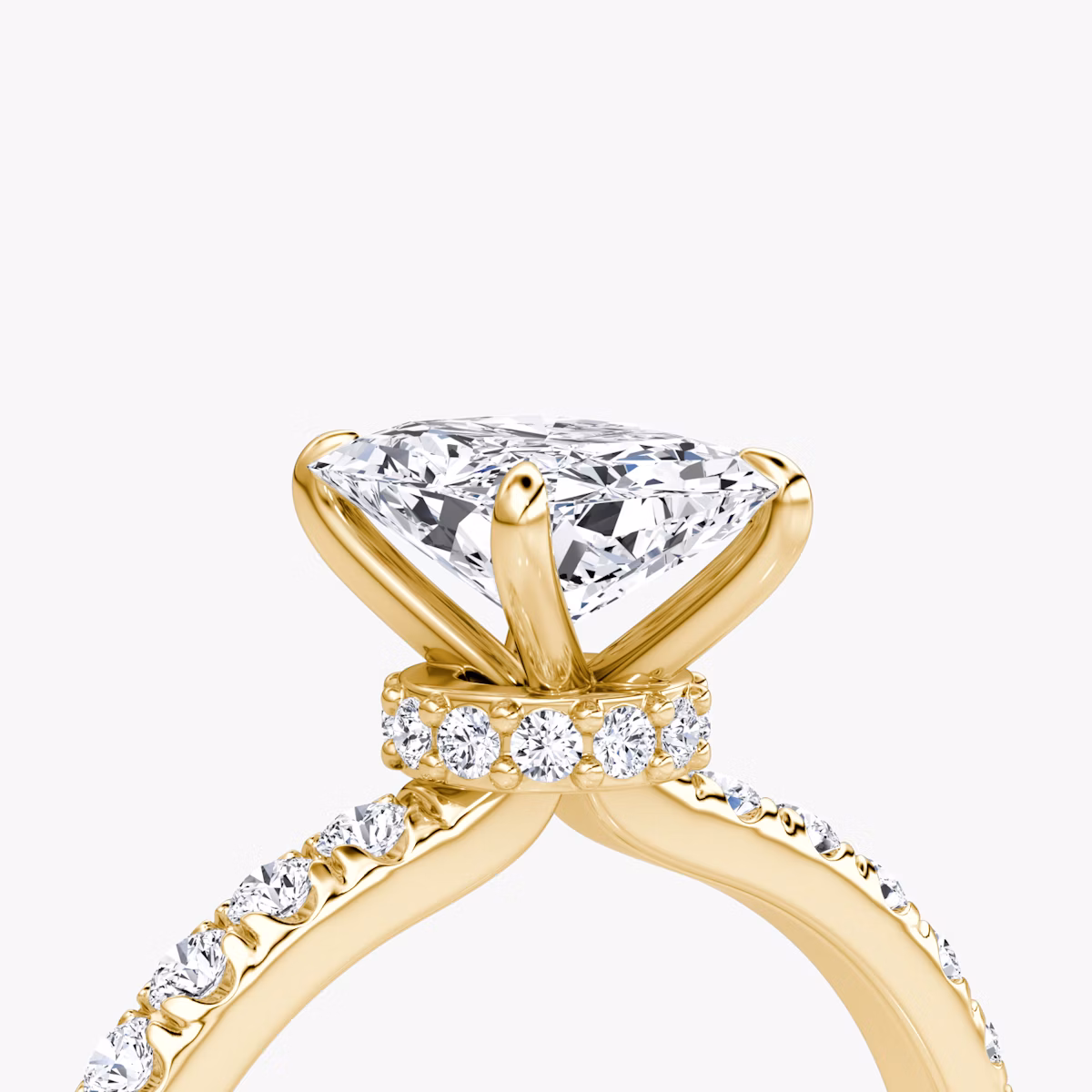 The Veiled Halo | Radiant | 18k | Yellow Gold | bandAccent: Pavé | diamondOrientation: vertical | caratWeight: other