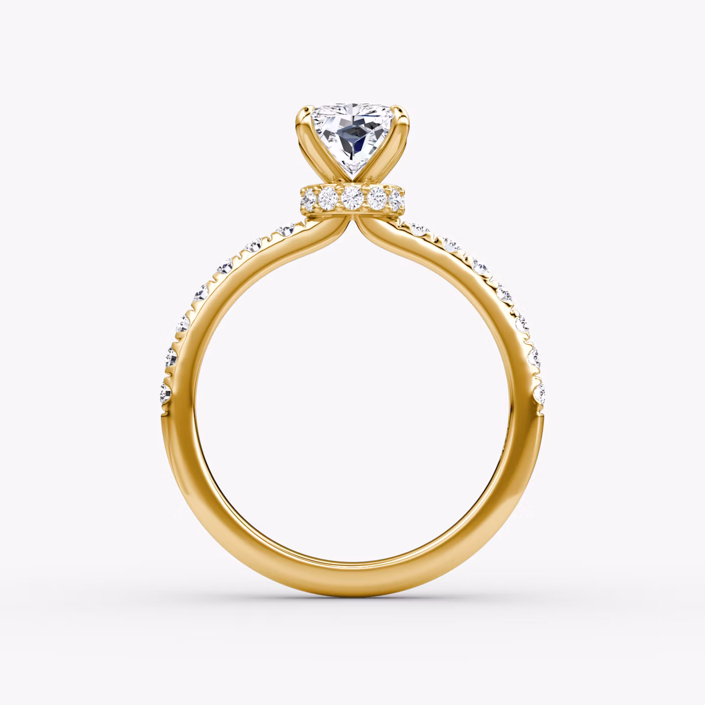 Anillo de compromiso Veiled Halo | Radiante | 18k | Oro amarillo | bandAccent: Pavé | diamondOrientation: vertical | caratWeight: other