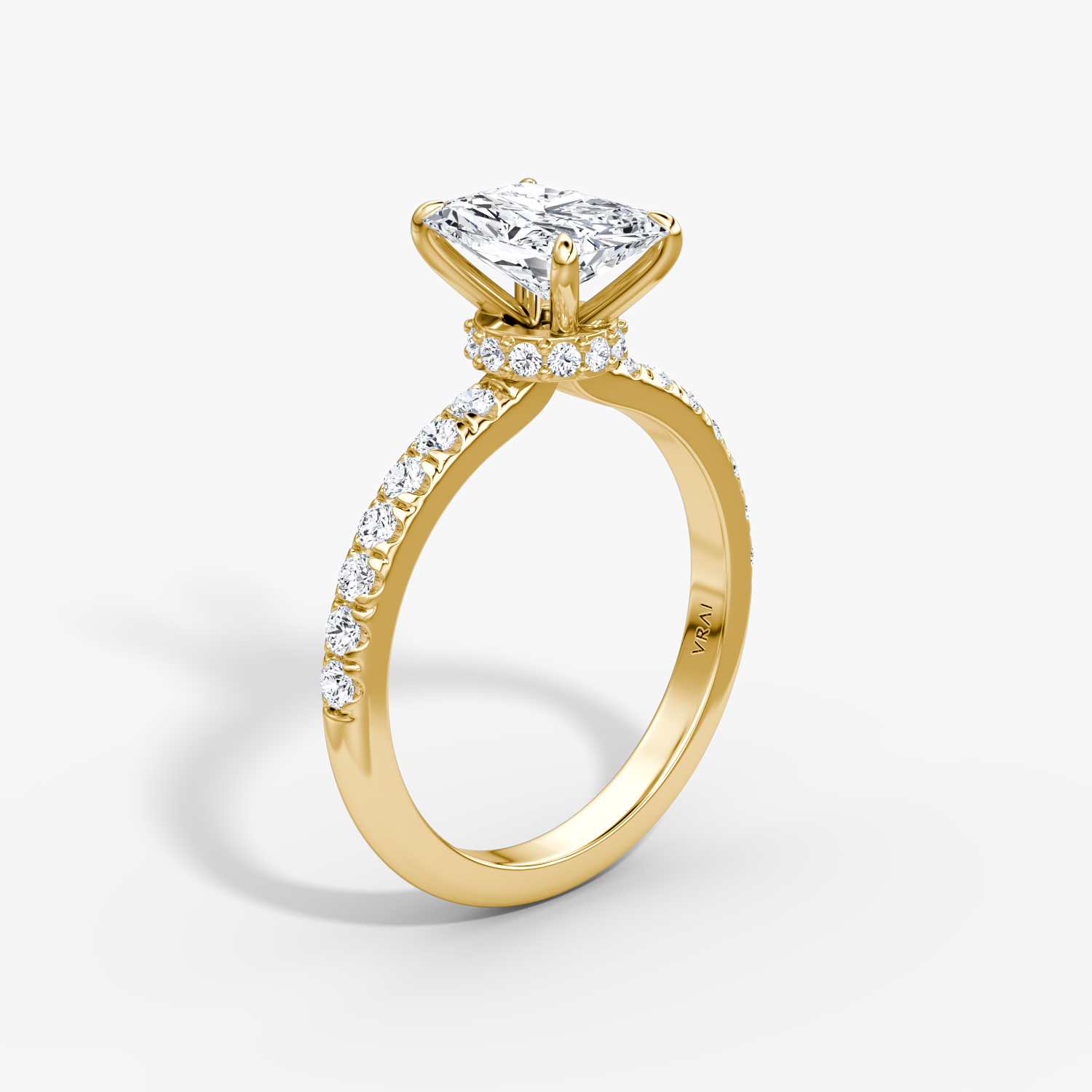 The Veiled Halo Radiant Engagement Ring | Pavé Band | Yellow Gold