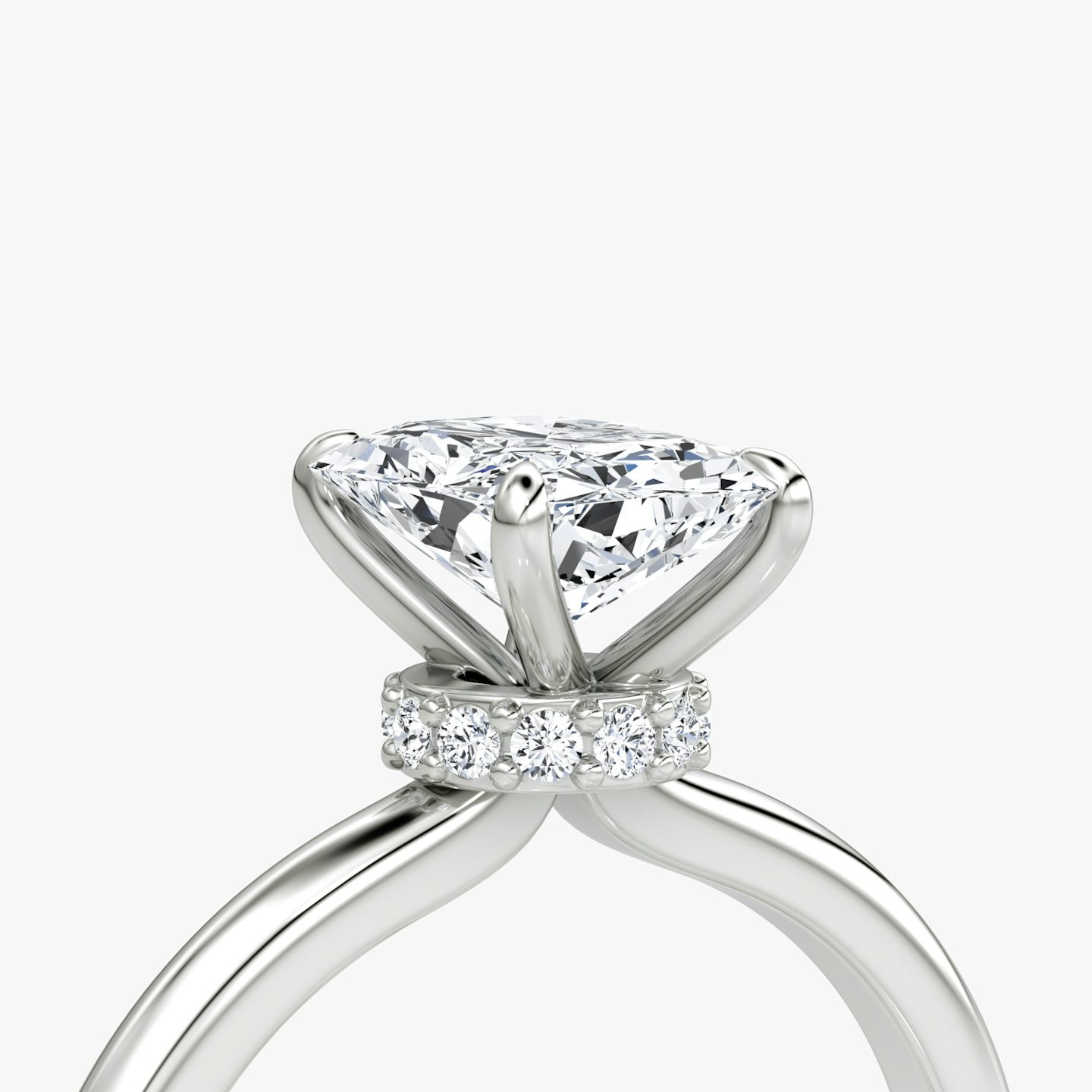 The Veiled Halo | Radiant | 18k | White Gold | bandAccent: Plain | diamondOrientation: vertical | caratWeight: other