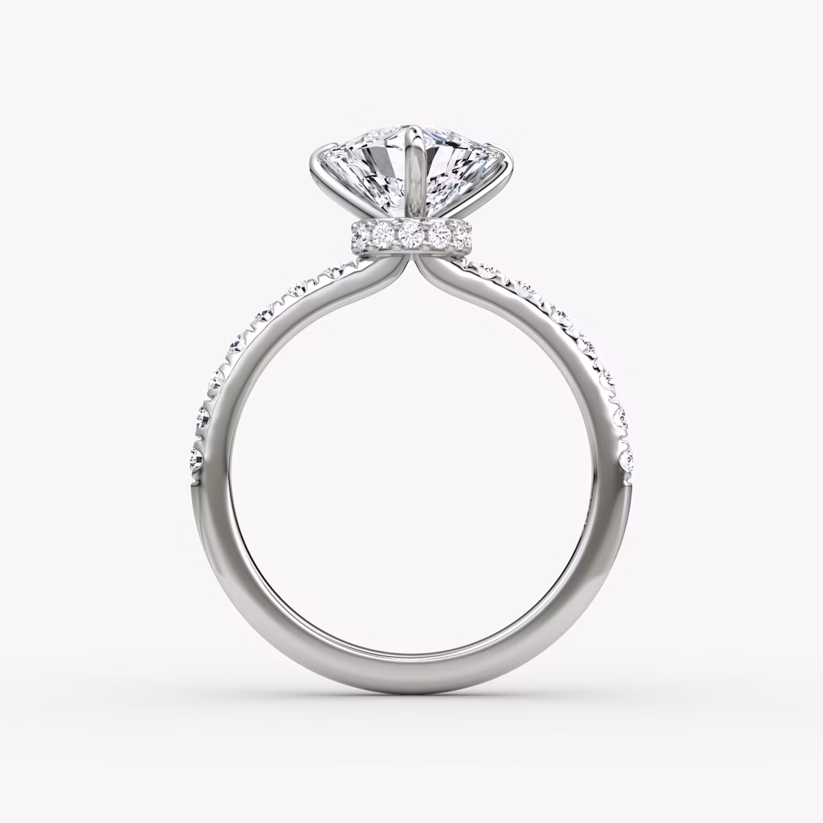 The Veiled Halo | Trillion | 18k | White Gold | bandAccent: Pavé | diamondOrientation: vertical | caratWeight: other