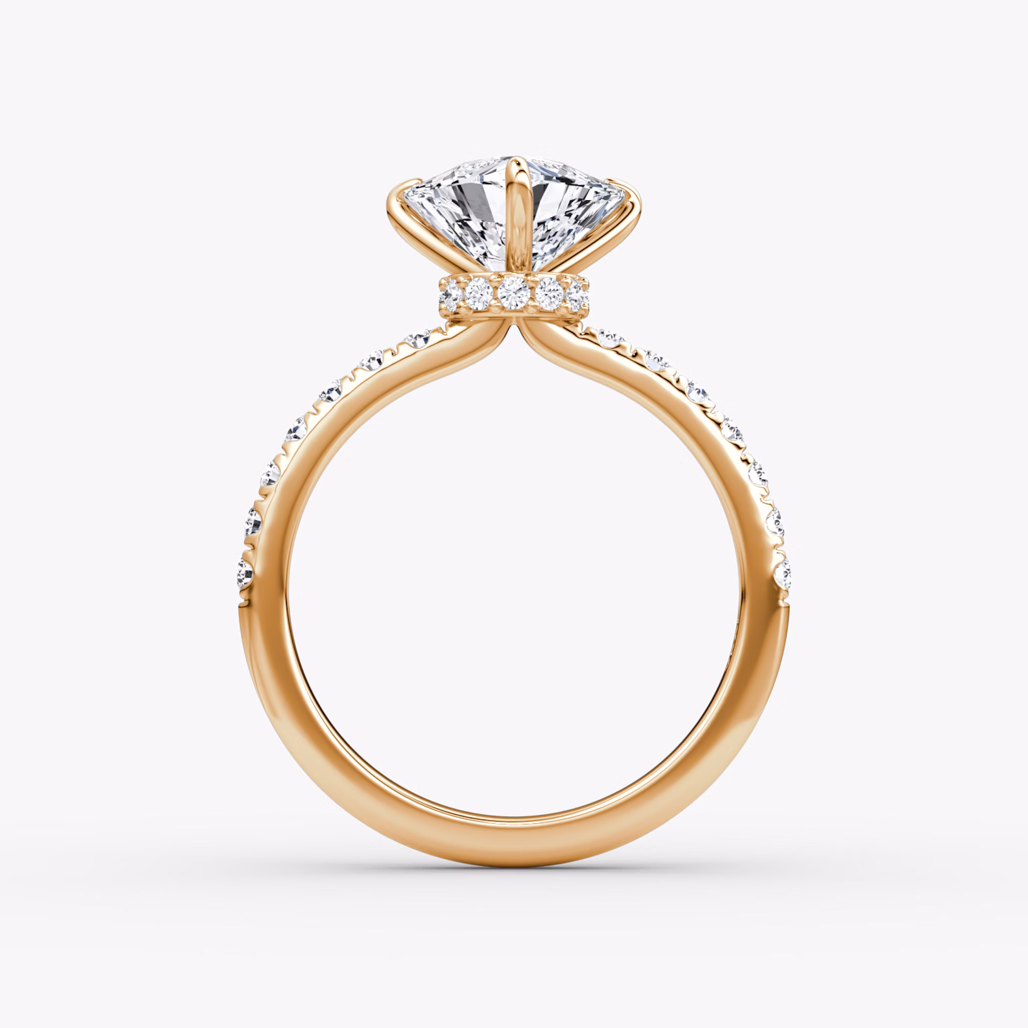 The Veiled Halo | Trillion | 14k | Rose Gold | bandAccent: Pavé | diamondOrientation: vertical | caratWeight: other