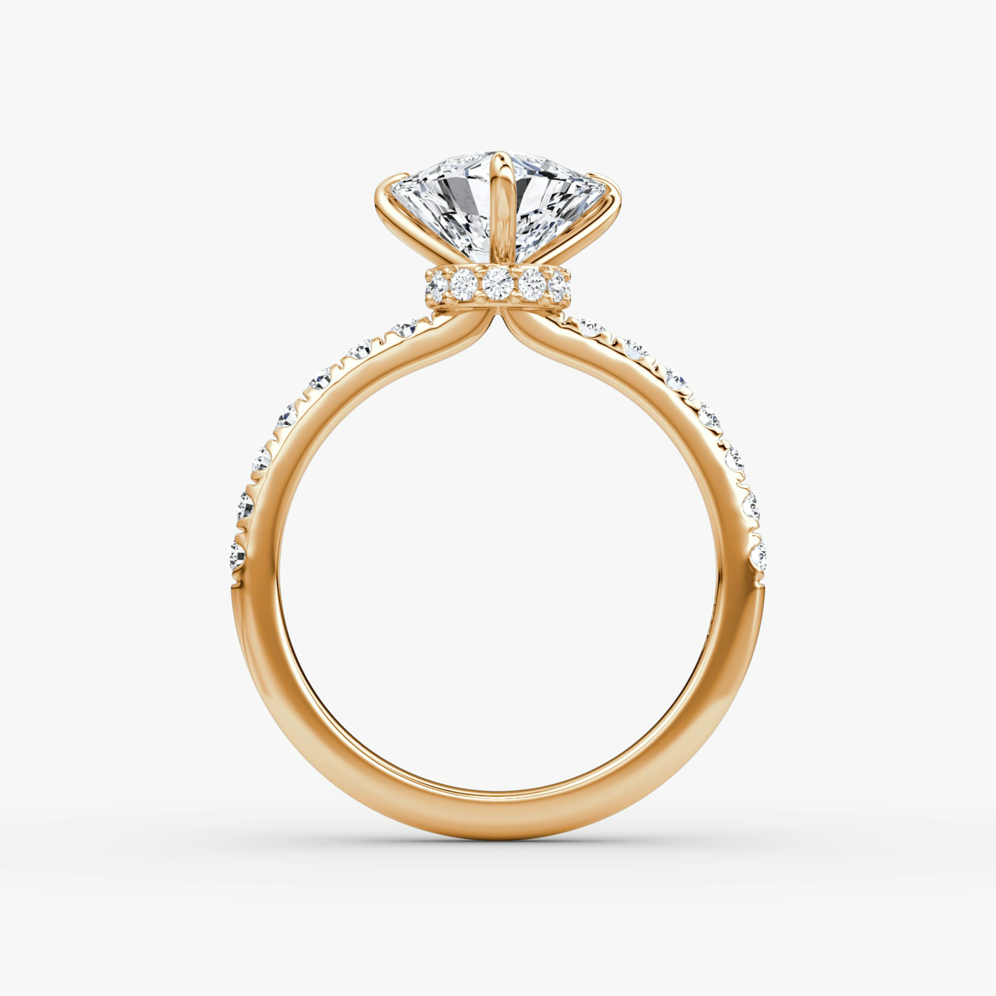 The Veiled Halo | Trillion | 14k | Rose Gold | bandAccent: Pavé | diamondOrientation: vertical | caratWeight: other