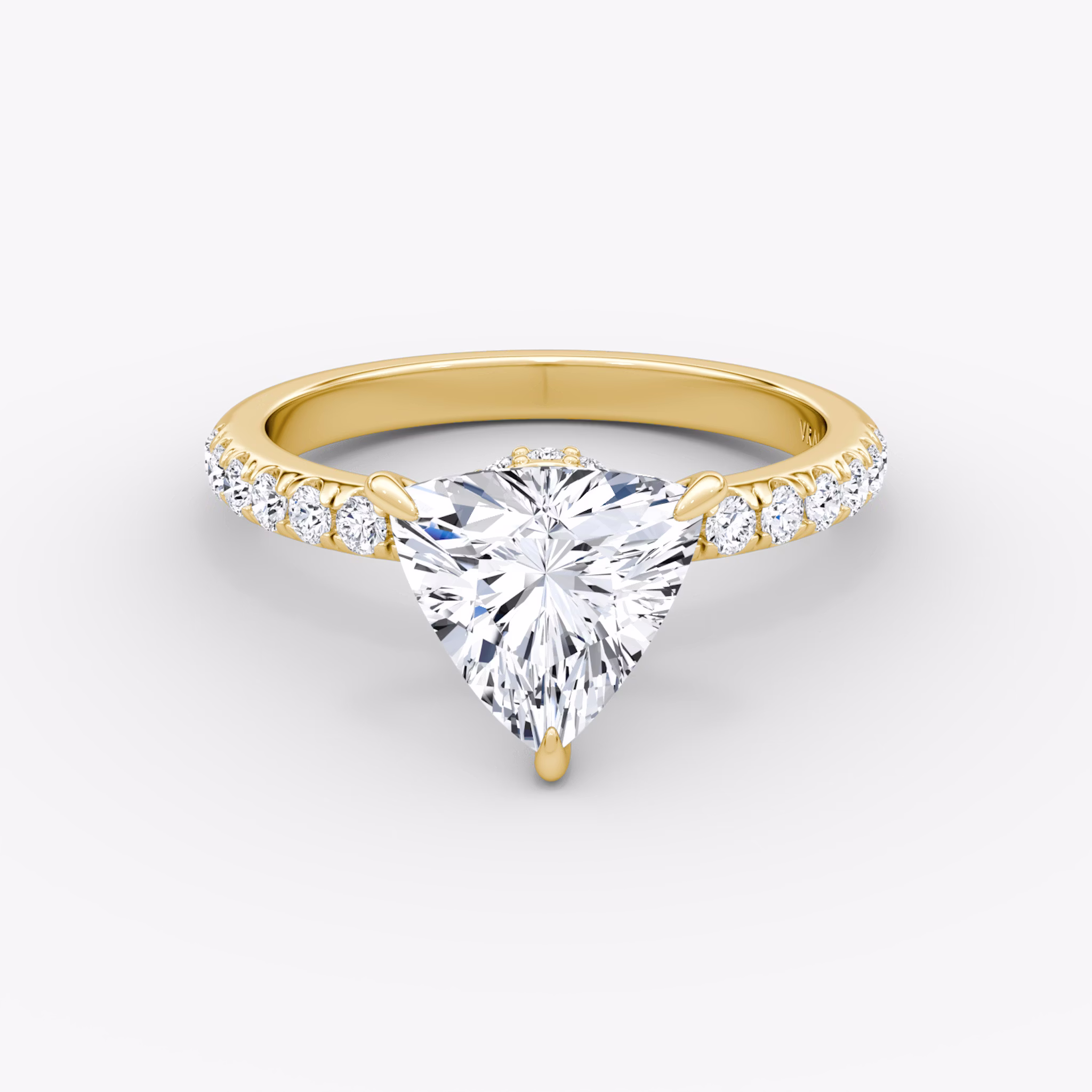 The Veiled Halo | Trillion | 18k | Yellow Gold | bandAccent: Pavé | diamondOrientation: vertical | caratWeight: other