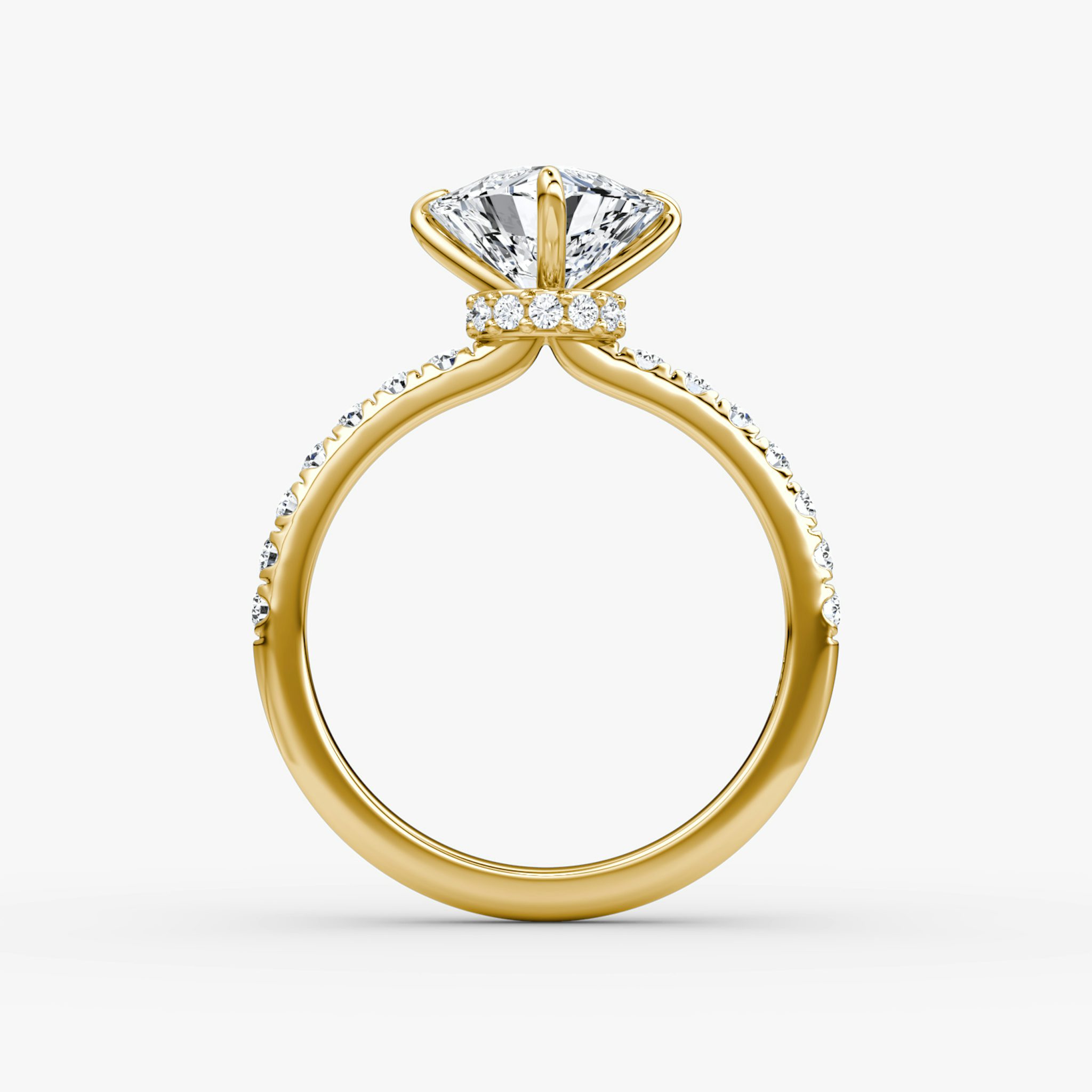 The Veiled Halo | Trillion | 18k | Yellow Gold | bandAccent: Pavé | diamondOrientation: vertical | caratWeight: other