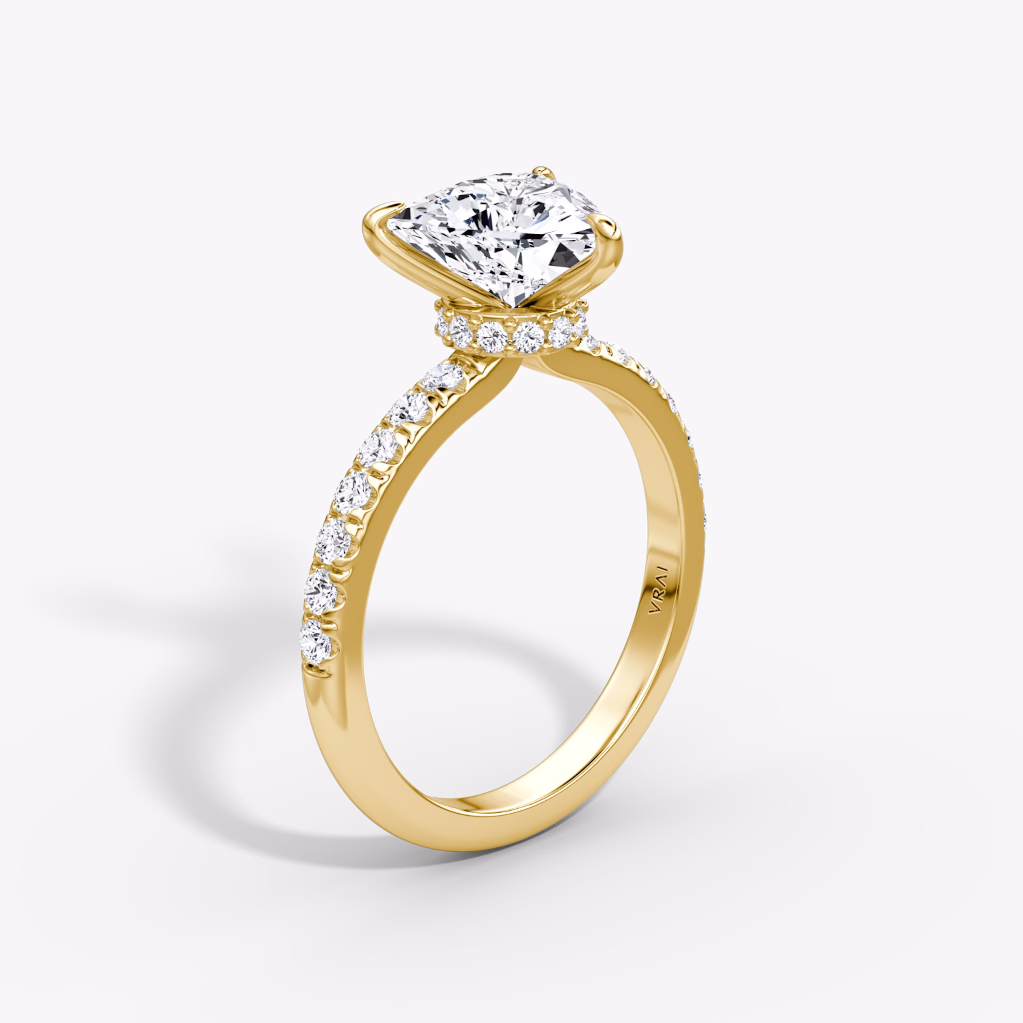 The Veiled Halo | Trillion | 18k | Yellow Gold | bandAccent: Pavé | diamondOrientation: vertical | caratWeight: other