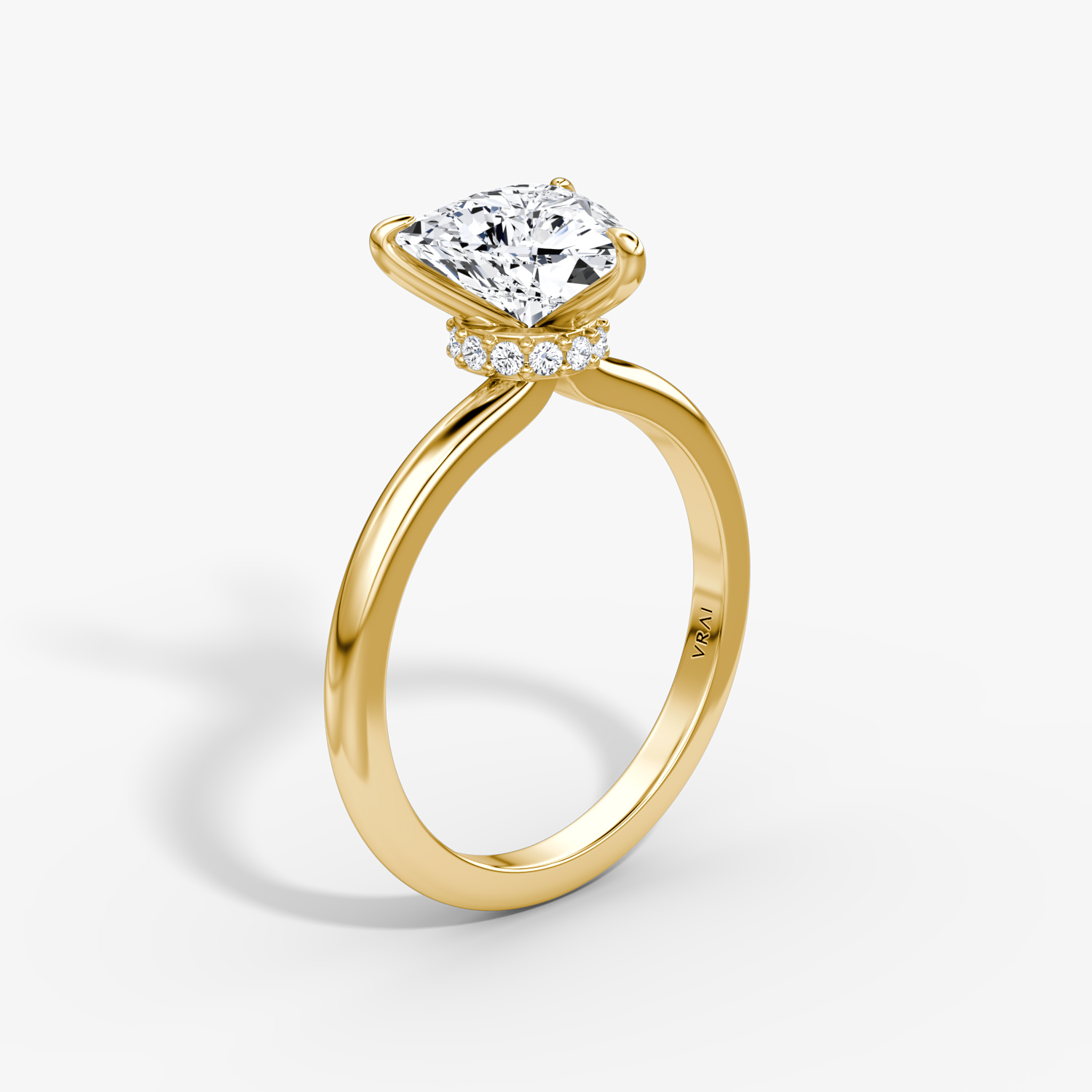 The Veiled Halo Trillion Engagement Ring | Plain Band | Yellow Gold