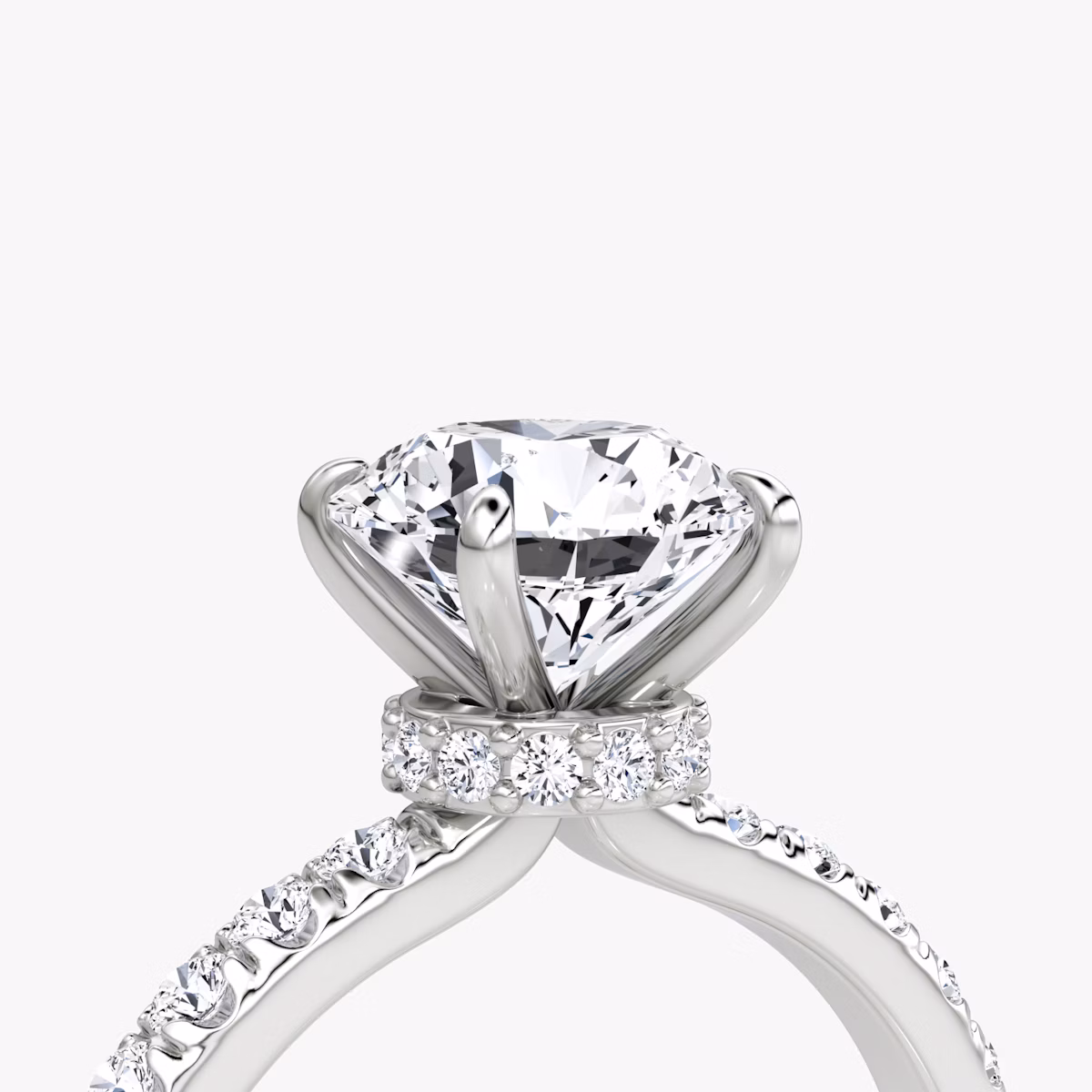 The Veiled Halo | Round Brilliant | Platinum | bandAccent: Pavé | caratWeight: other | diamondOrientation: vertical