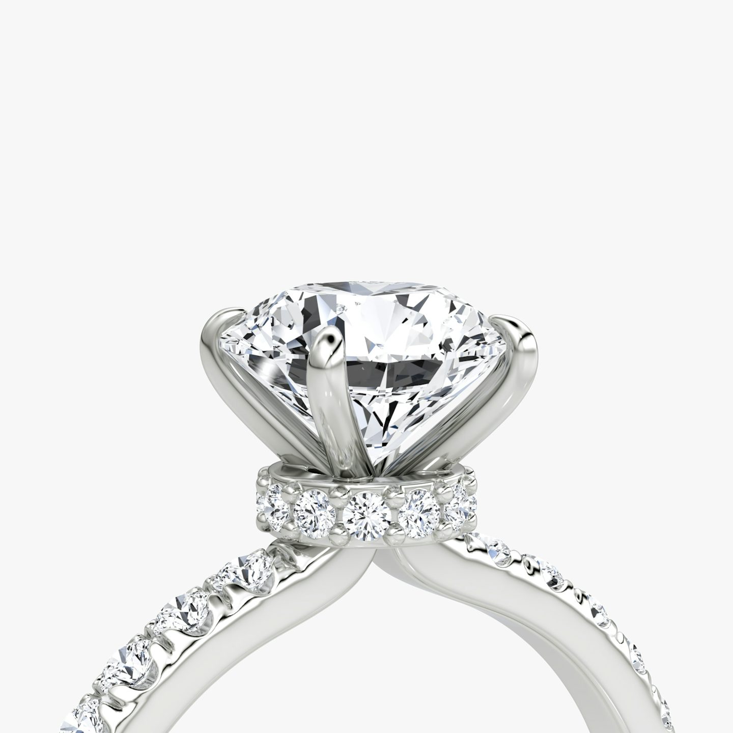 The Veiled Halo | Round Brilliant | Platinum | bandAccent: Pavé | caratWeight: other | diamondOrientation: vertical