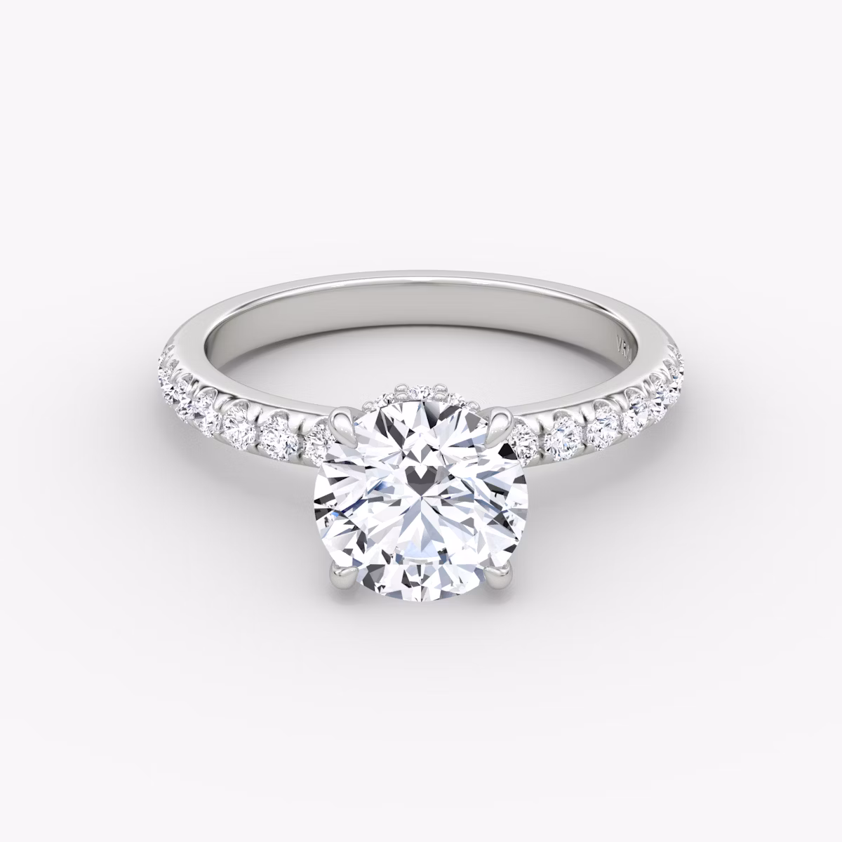 The Veiled Halo | Round Brilliant | Platinum | bandAccent: Pavé | caratWeight: other | diamondOrientation: vertical