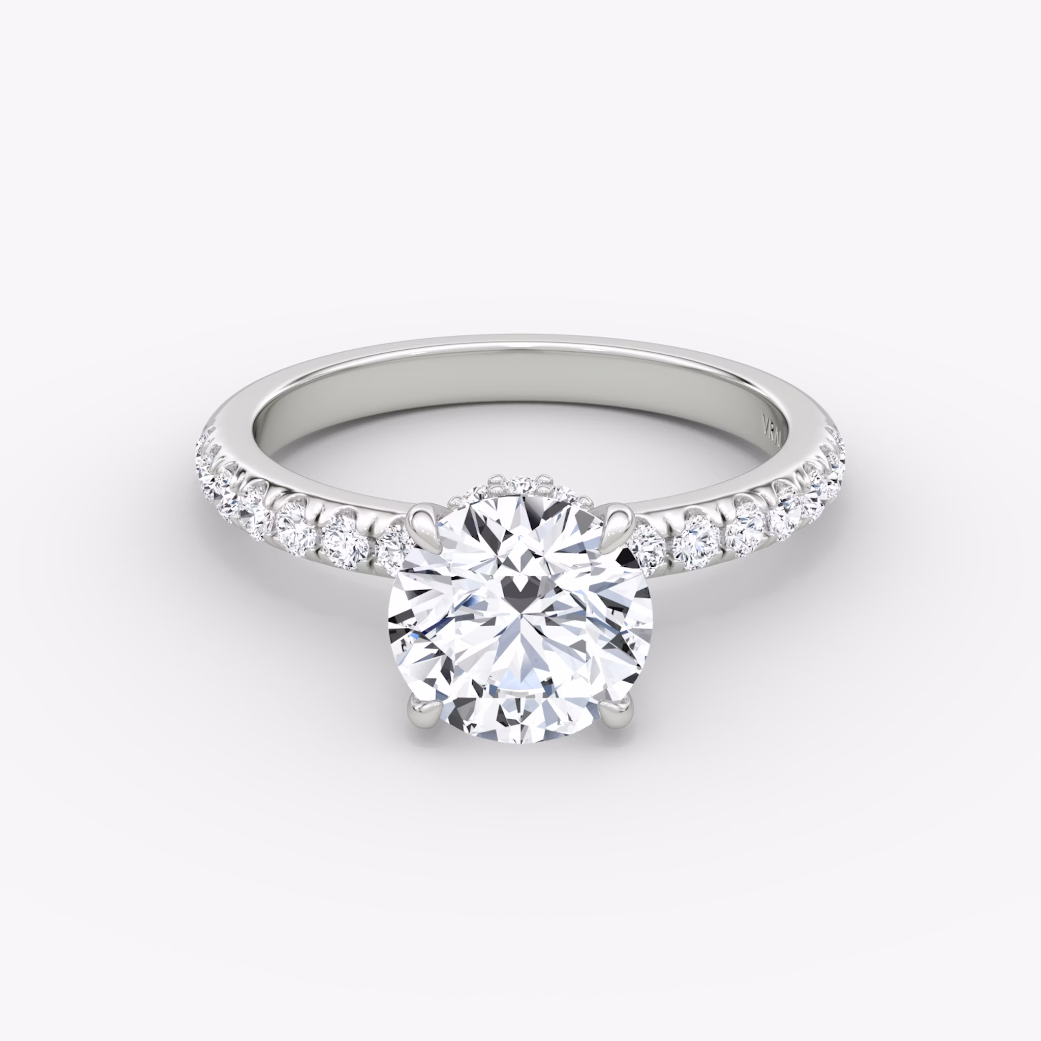 The Veiled Halo | Round Brilliant | Platinum | bandAccent: Pavé | caratWeight: 1.5ct | diamondOrientation: vertical