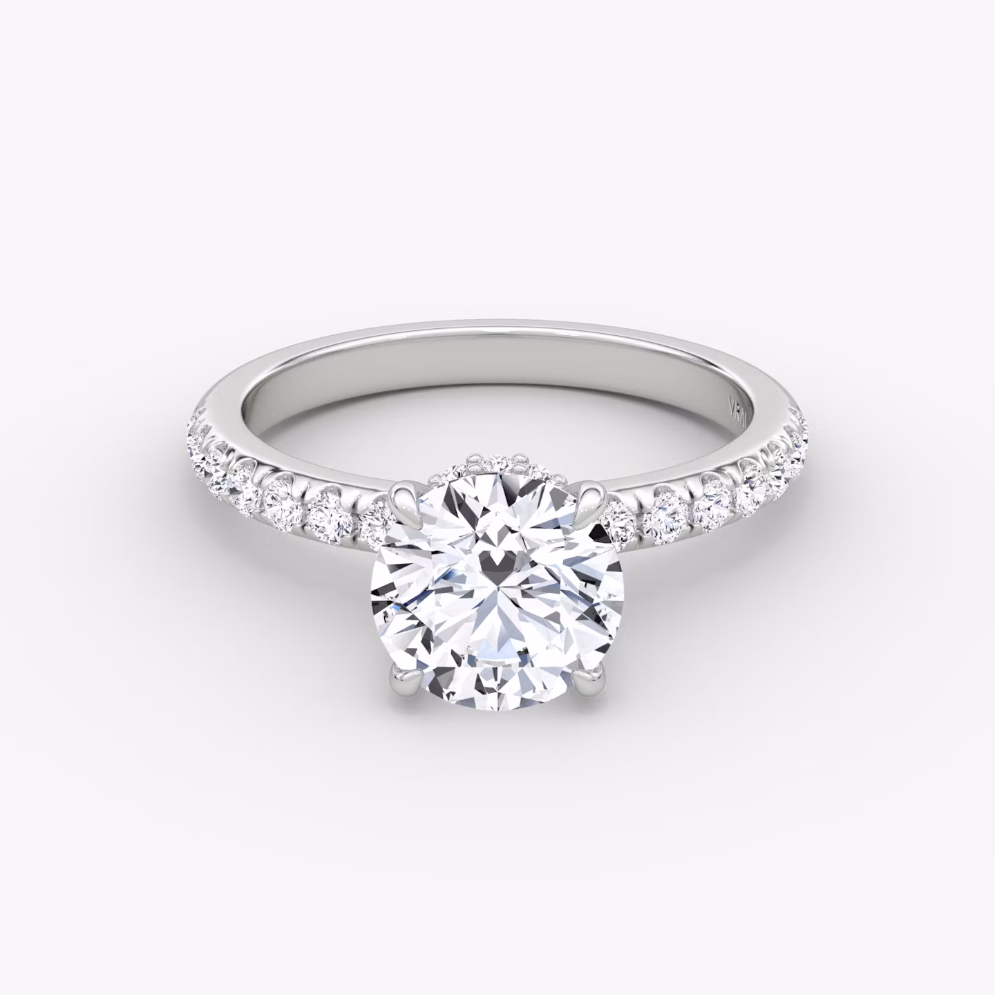 The Veiled Halo | Round Brilliant | Platinum | bandAccent: Pavé | caratWeight: other | diamondOrientation: vertical