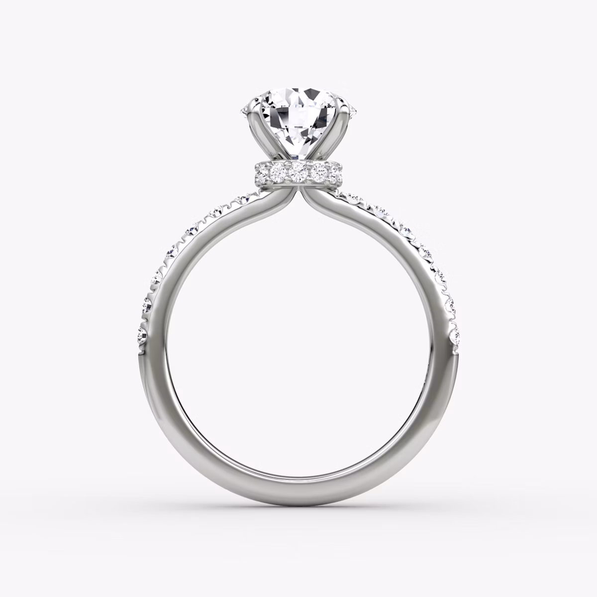 The Veiled Halo | Round Brilliant | Platinum | bandAccent: Pavé | caratWeight: other | diamondOrientation: vertical