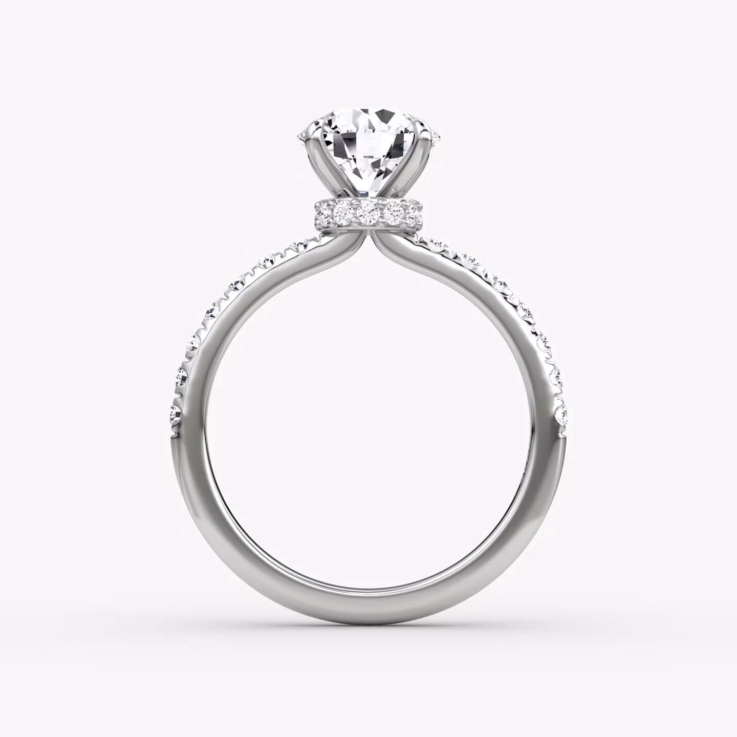 The Veiled Halo | Round Brilliant | Platinum | bandAccent: Pavé | caratWeight: other | diamondOrientation: vertical