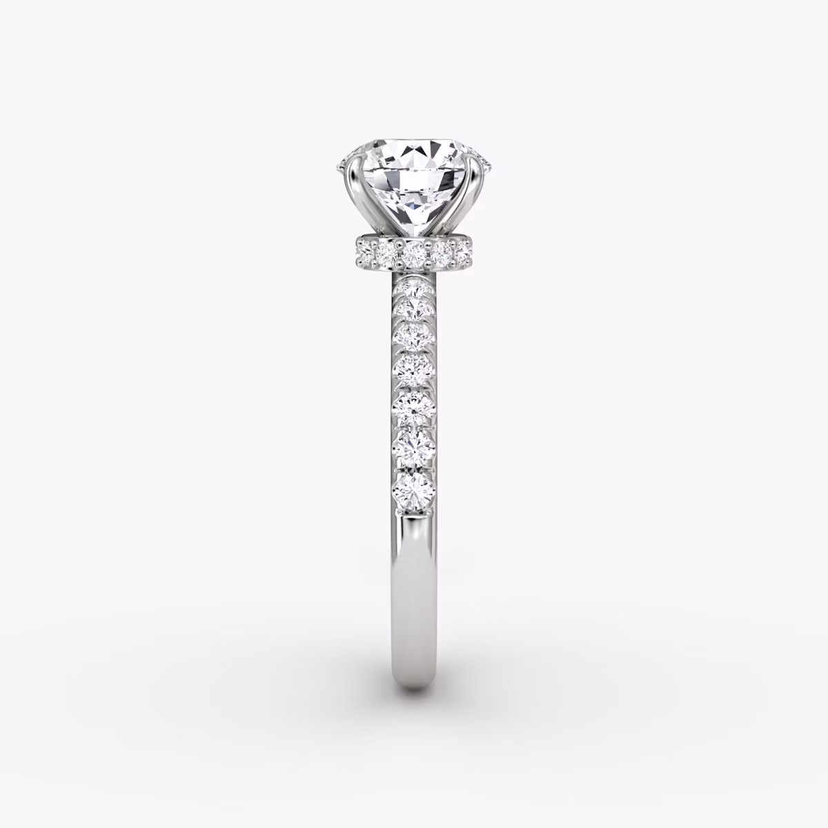 The Veiled Halo | Round Brilliant | Platinum | bandAccent: Pavé | caratWeight: other | diamondOrientation: vertical