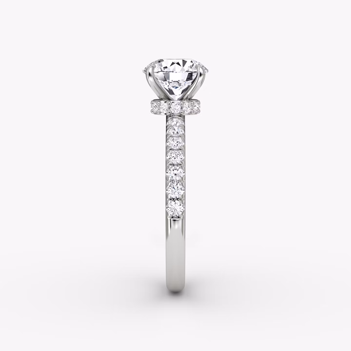The Veiled Halo | Round Brilliant | Platinum | bandAccent: Pavé | caratWeight: other | diamondOrientation: vertical