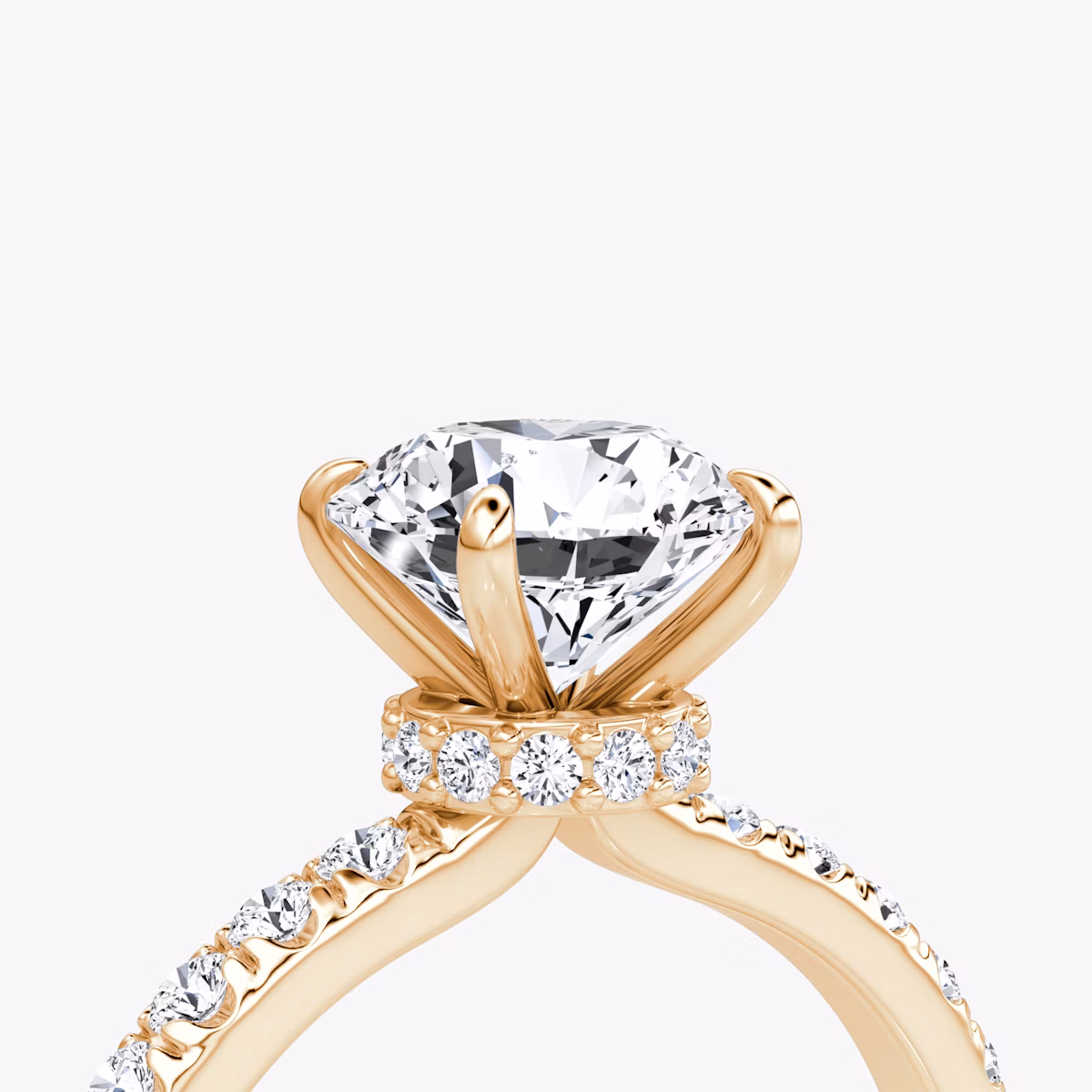 The Veiled Halo | Round Brilliant | 14k | Rose Gold | bandAccent: Pavé | caratWeight: 1.5ct | diamondOrientation: vertical