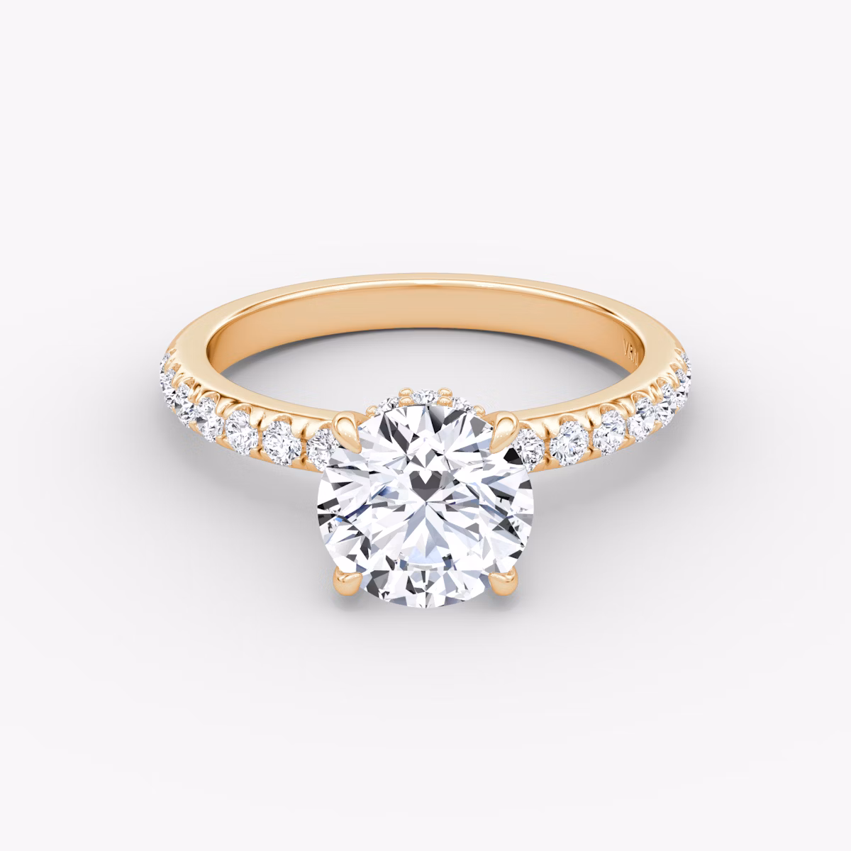 The Veiled Halo | Round Brilliant | 14k | Rose Gold | bandAccent: Pavé | caratWeight: 1.5ct | diamondOrientation: vertical