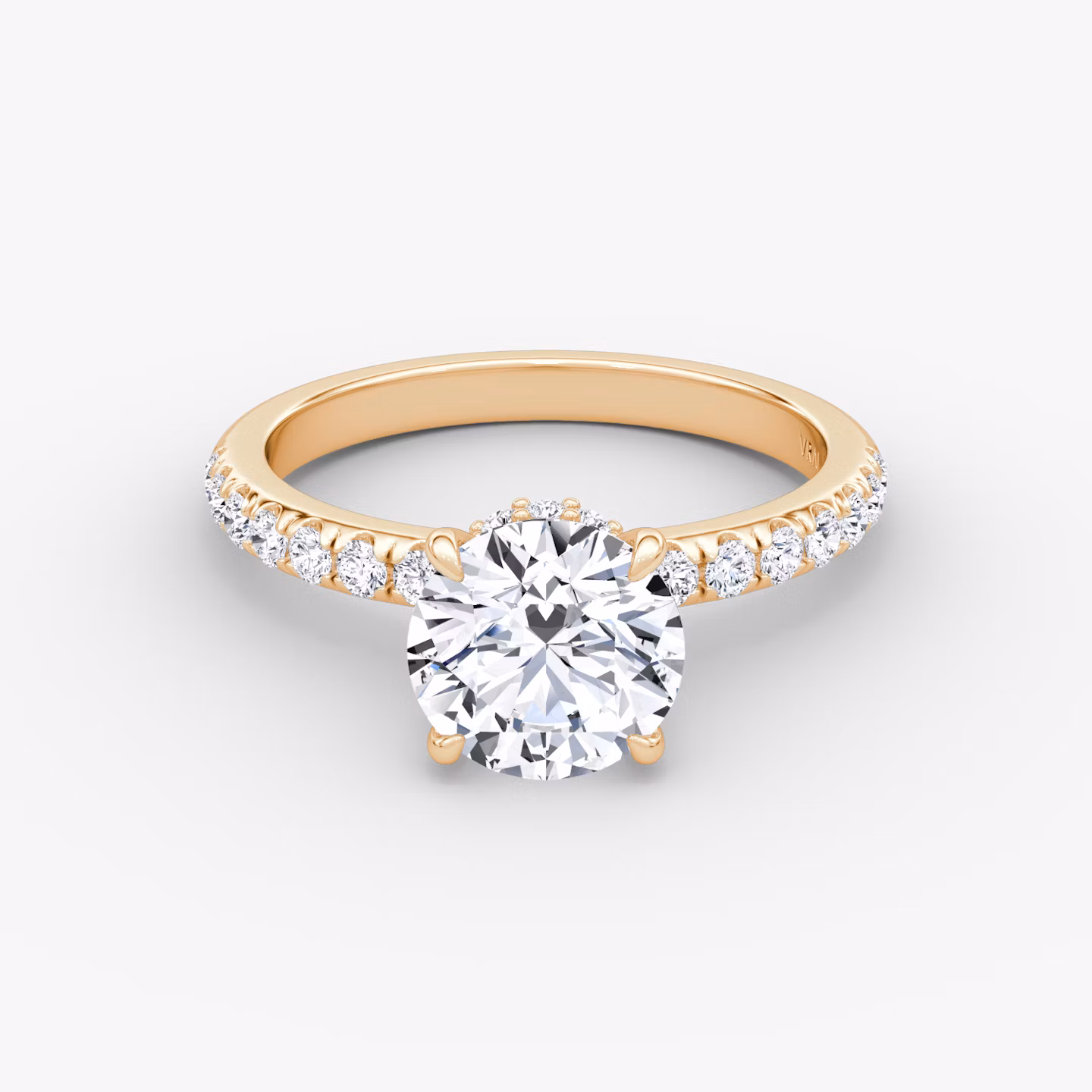 The Veiled Halo | Round Brilliant | 14k | Rose Gold | bandAccent: Pavé | caratWeight: 1.0ct | diamondOrientation: vertical