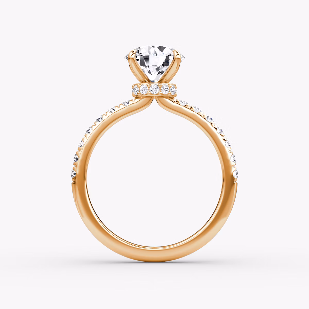 The Veiled Halo | Round Brilliant | 14k | Rose Gold | bandAccent: Pavé | caratWeight: 1.5ct | diamondOrientation: vertical